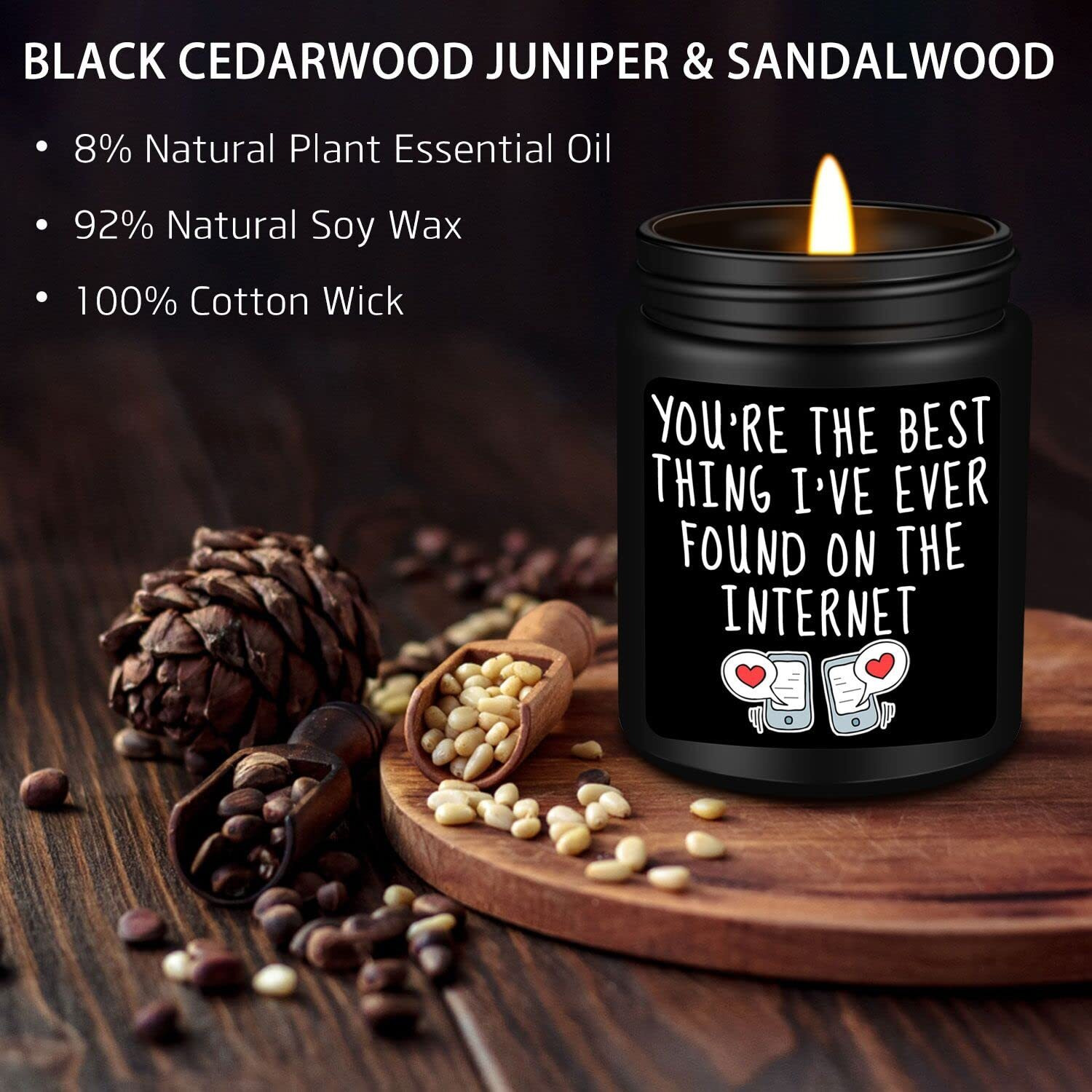 Homsolver Gifts For Him,Anniversary,Valentines Day,Birthday Gifts For Men Him Boyfriend,Best Thing I Found On The Internet Candles-Black Cedar & Sandwood Scented