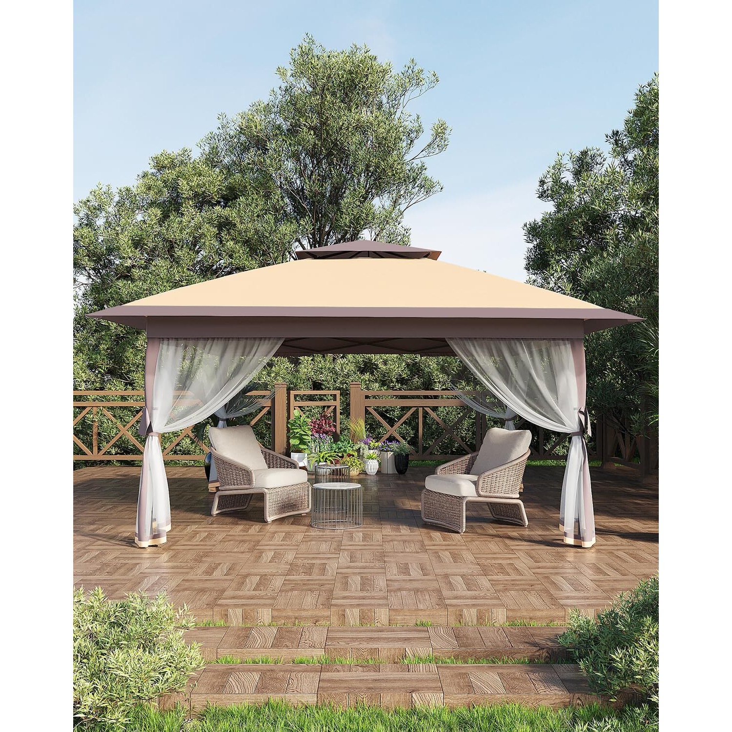 12X12 Canopy Tent, Pop Up Gazebo With Mosquito Netting, Outdoor Gazebo With 4 Sandbags & Wheeled Bag, Pop Up Canopy For Backyard & Patio Furniture, Patio, Deck