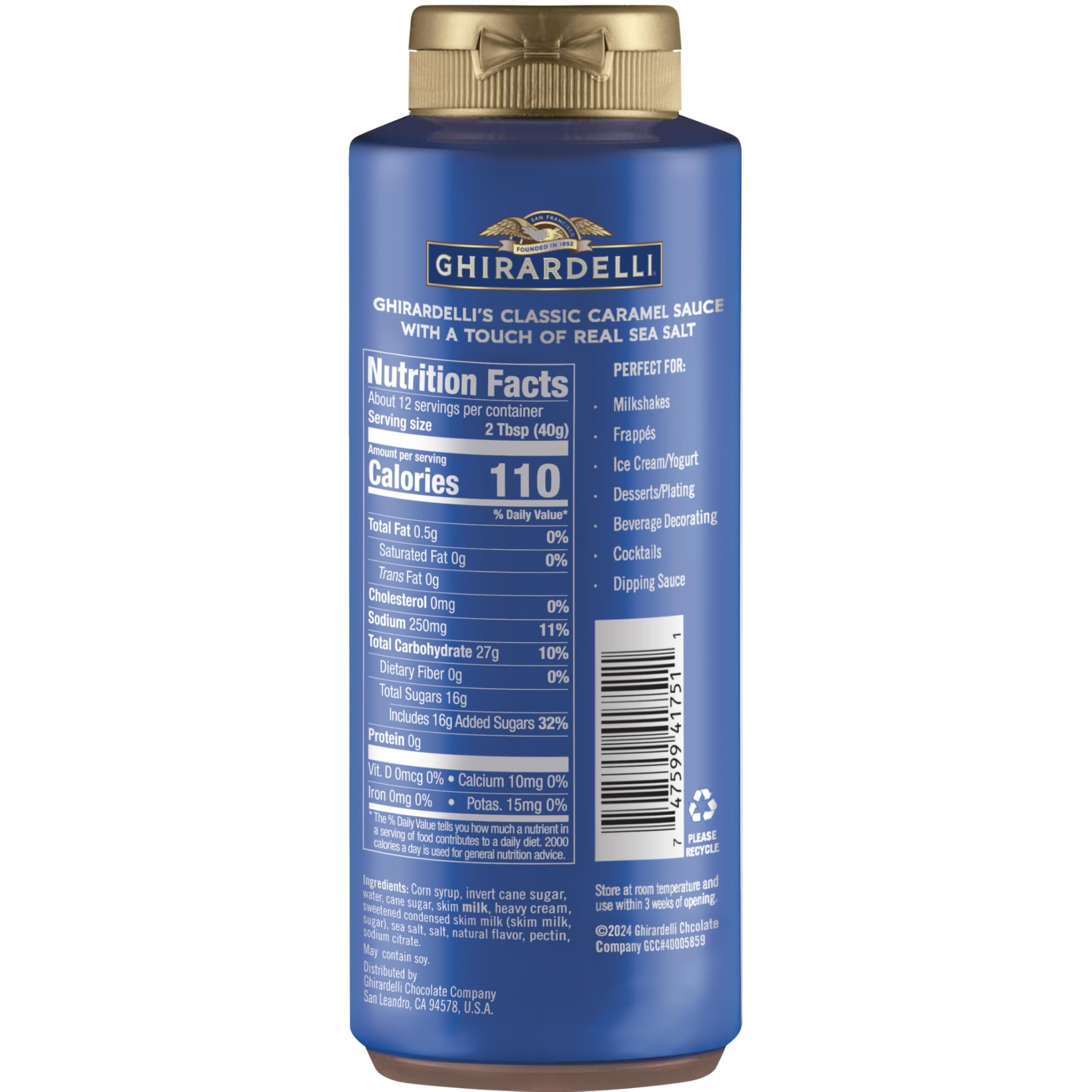 Ghirardelli Sea Salt Caramel Premium Sauce 16 Oz Squeeze Bottle (Pack Of 2) With Ghirardelli Stamped Barista Spoon