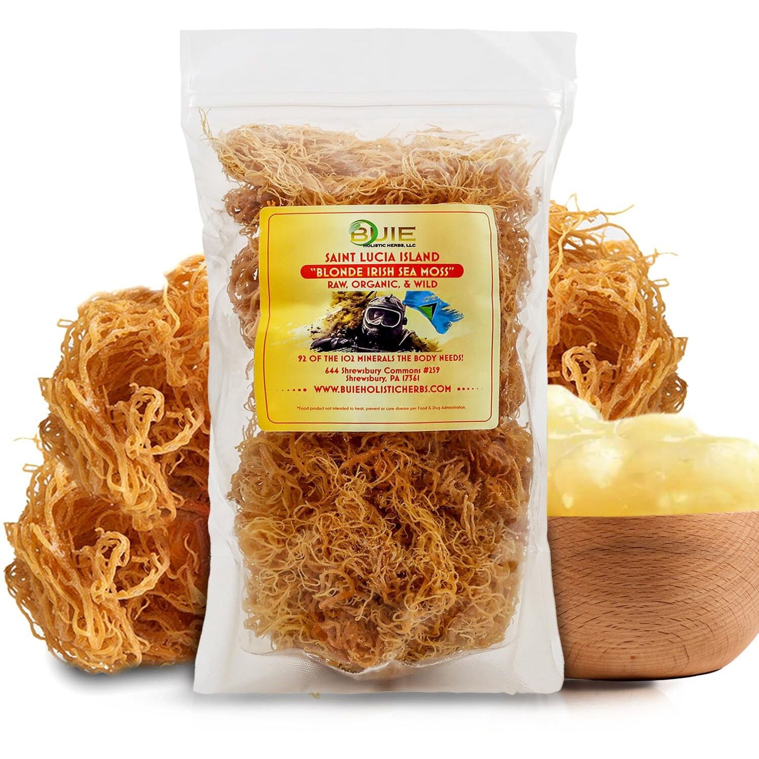 Buie Holistic Herbs Golden Irish Sea Moss, Pure Wildcrafted, Nutrient-Rich, Dr. Sebi Inspired - Makes 120+ Oz Gel | Pure & Natural Raw Gold Irish Sun - Dried Sea Moss For Health & Wellness / (8 Oz)