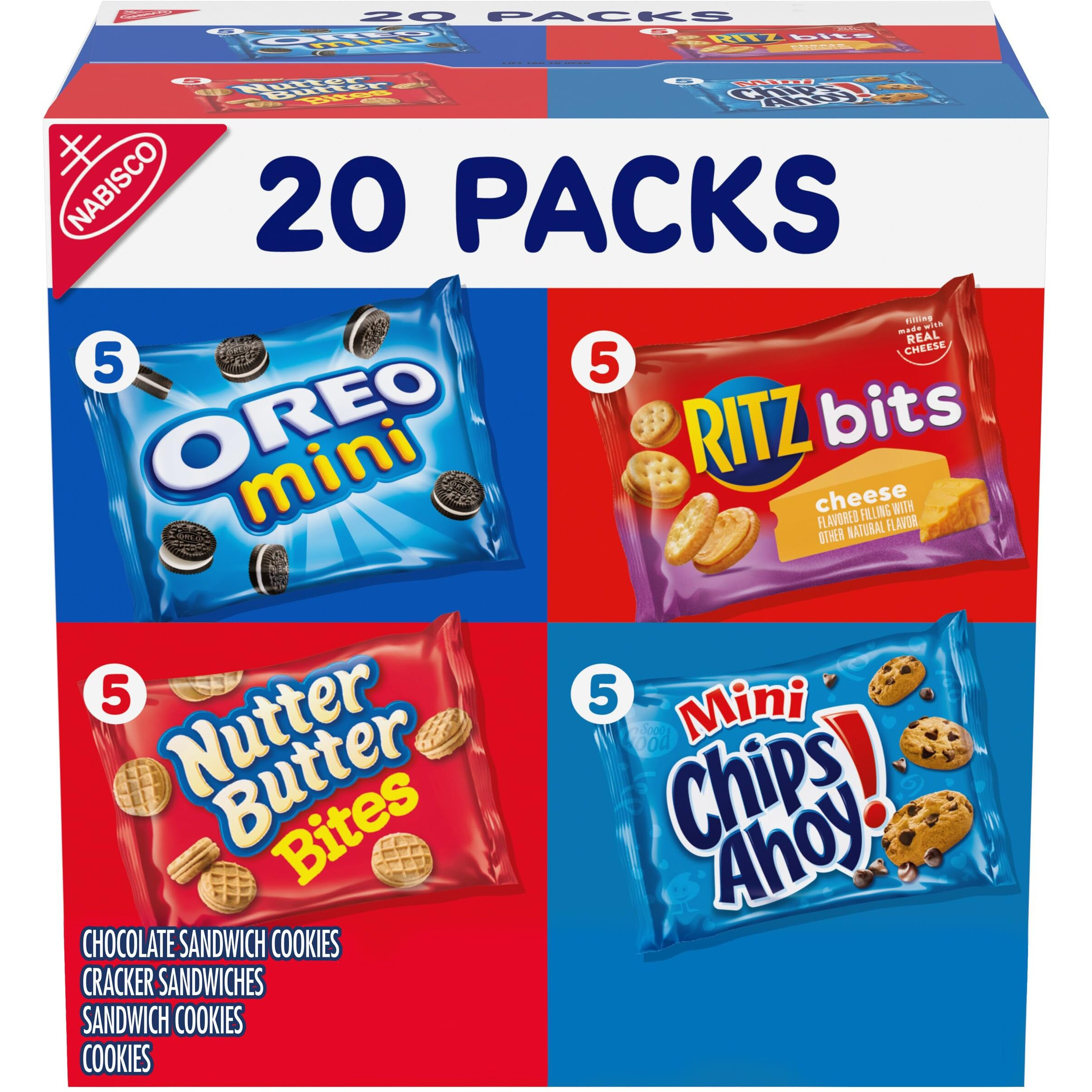 Nabisco Classic Mix Variety Pack, Oreo Mini, Chips Ahoy Mini, Nutter Butter Bites, Ritz Bits Cheese, 20 Snack Packs