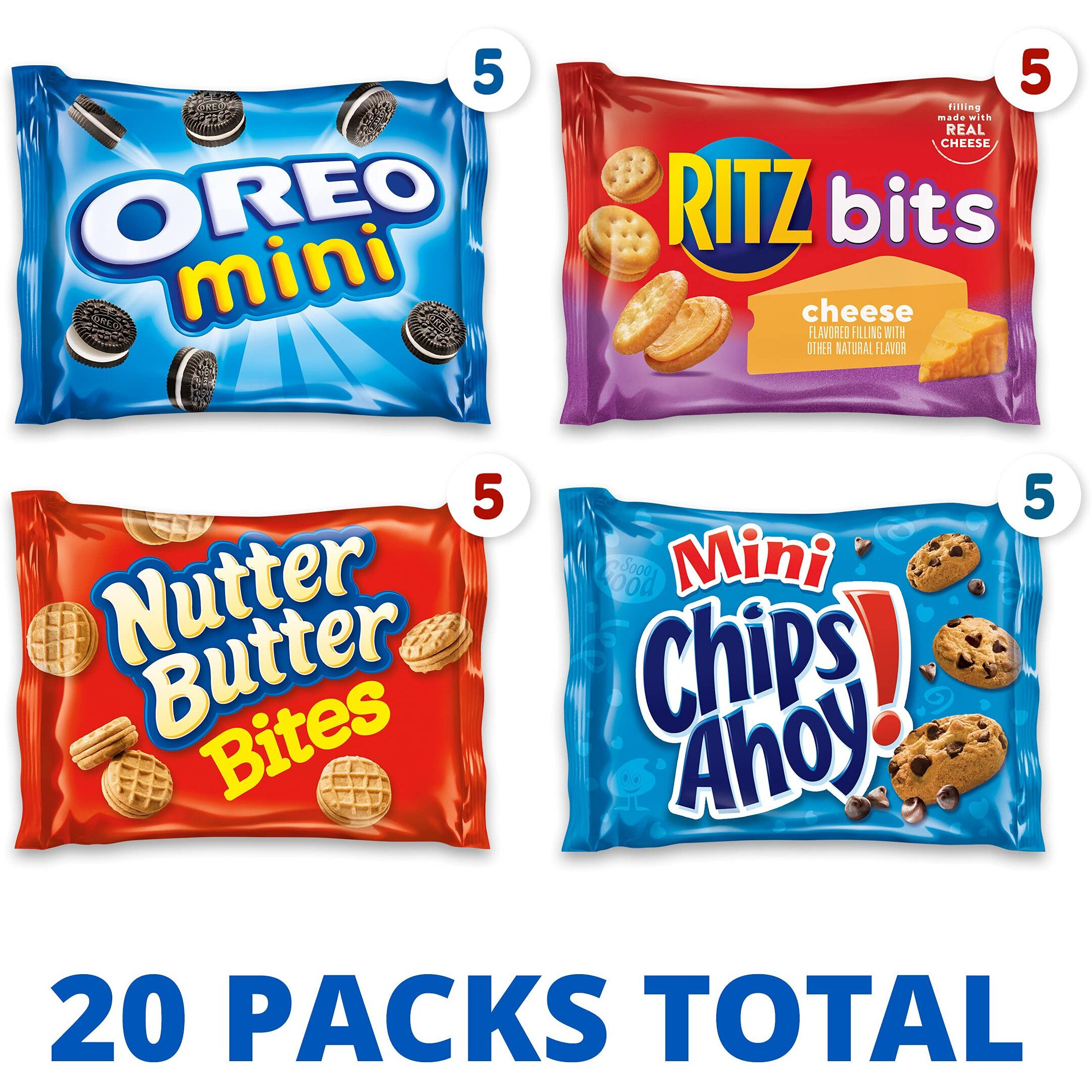Nabisco Classic Mix Variety Pack, Oreo Mini, Chips Ahoy Mini, Nutter Butter Bites, Ritz Bits Cheese, 20 Snack Packs
