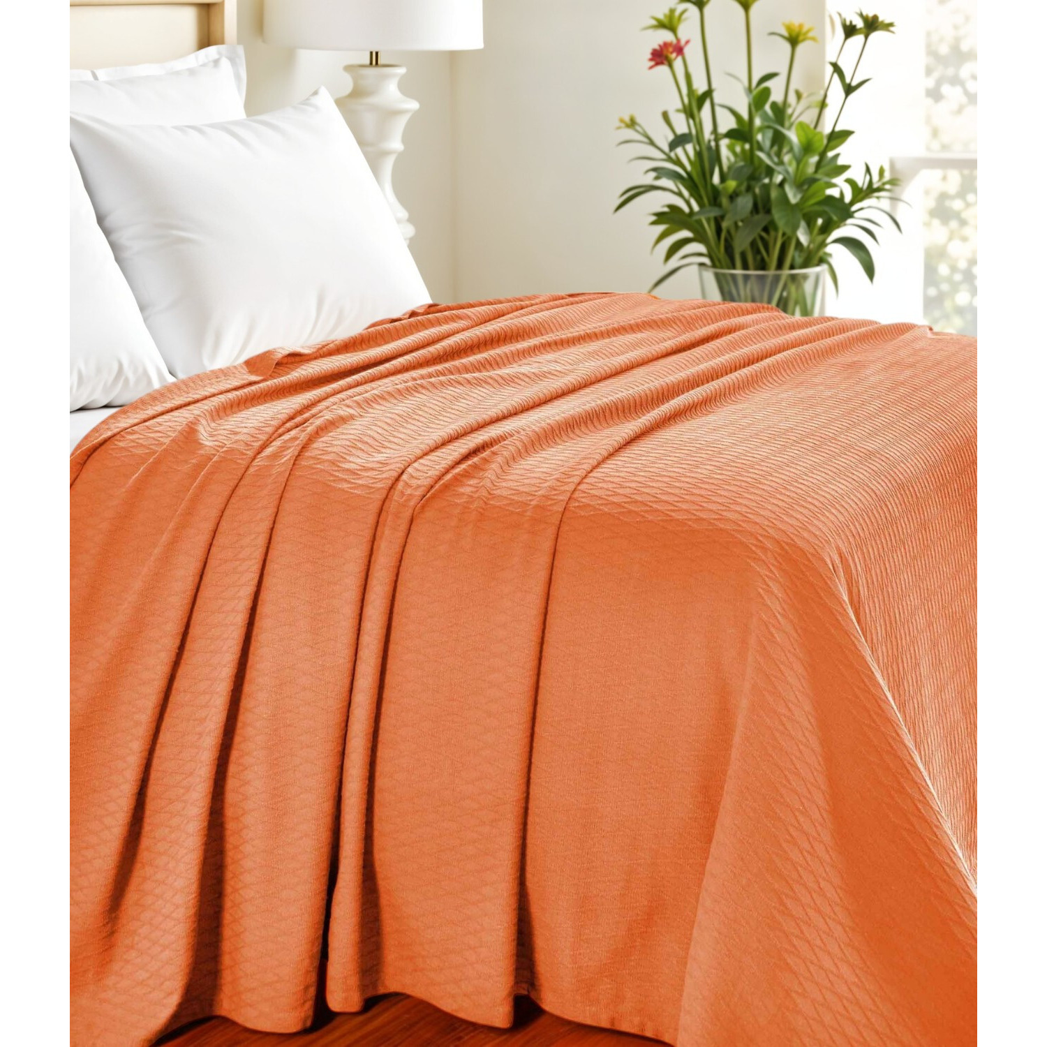 California King Burnt Orange Cotton Woven Geometric Blanket