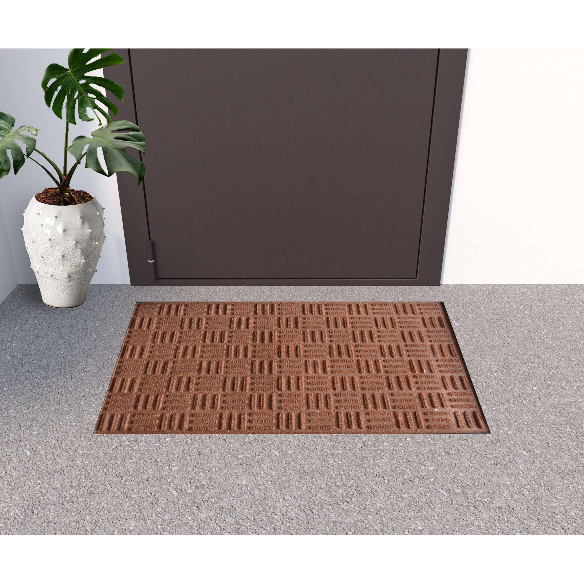 24"" X 36"" Brown Synthetic Fiber Abstract Outdoor Door Mat