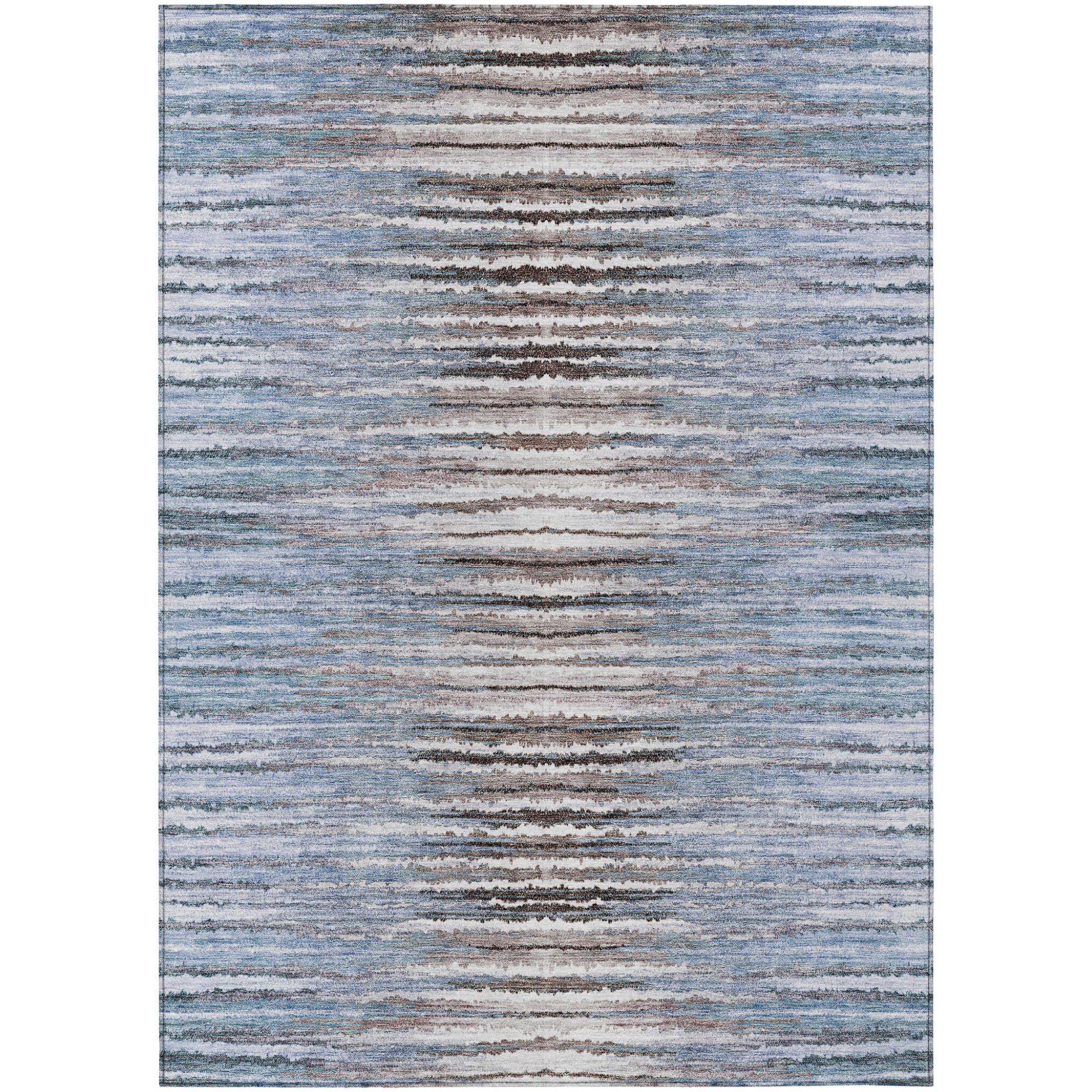 5' X 8' Sky Blue And Denim Blue Striped Washable Indoor Outdoor Area Rug
