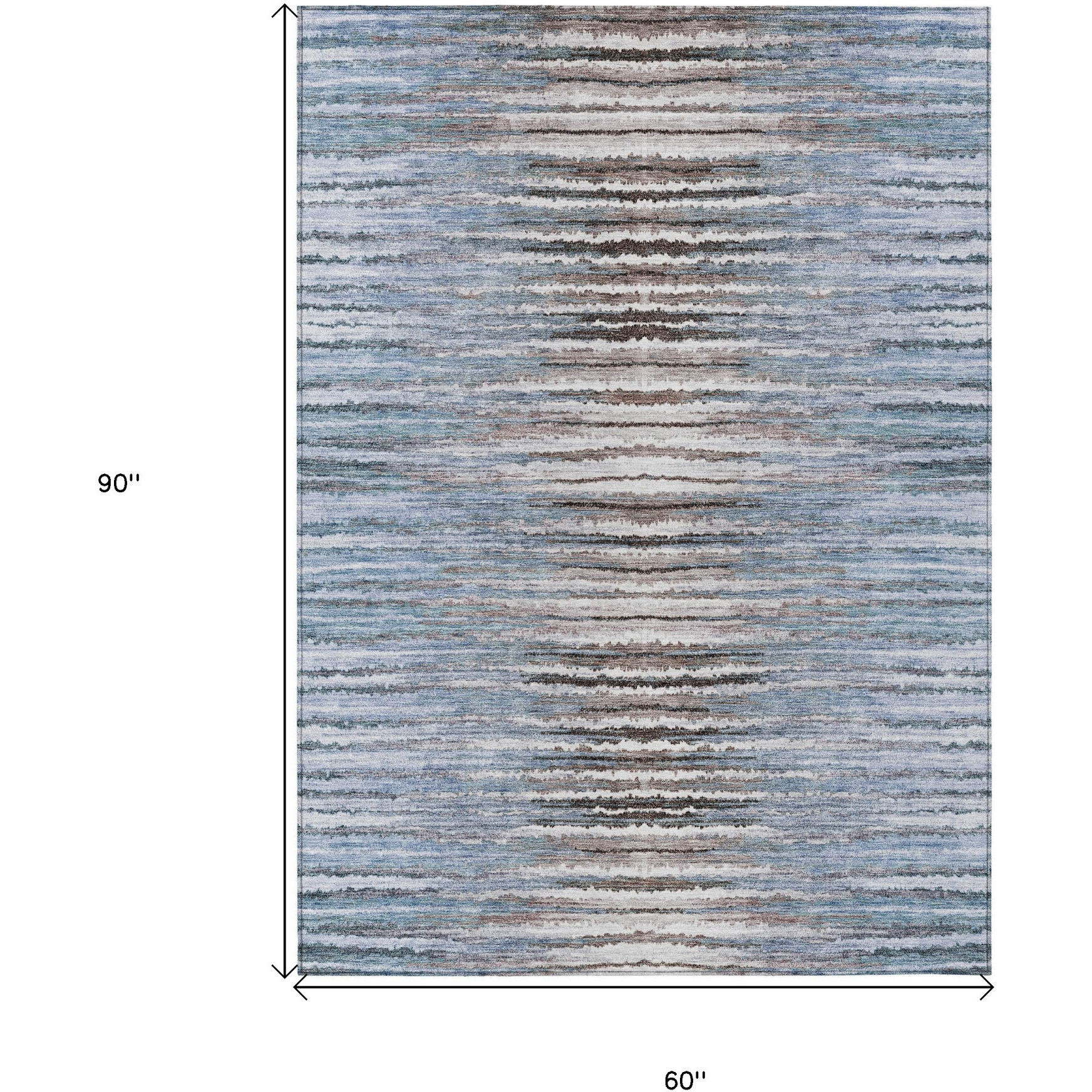 5' X 8' Sky Blue And Denim Blue Striped Washable Indoor Outdoor Area Rug