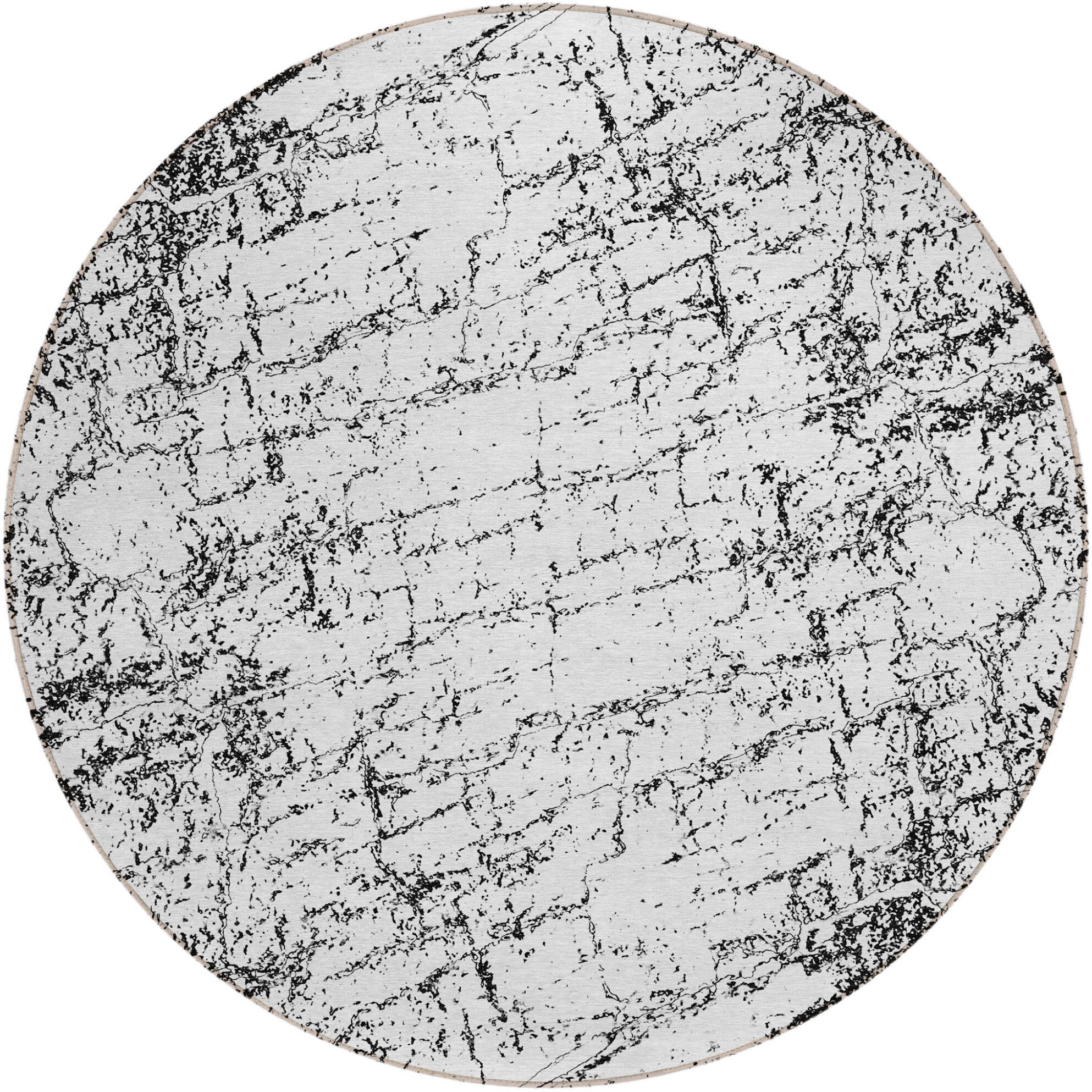 8' Black White And Gray Round Abstract Washable Indoor Outdoor Area Rug