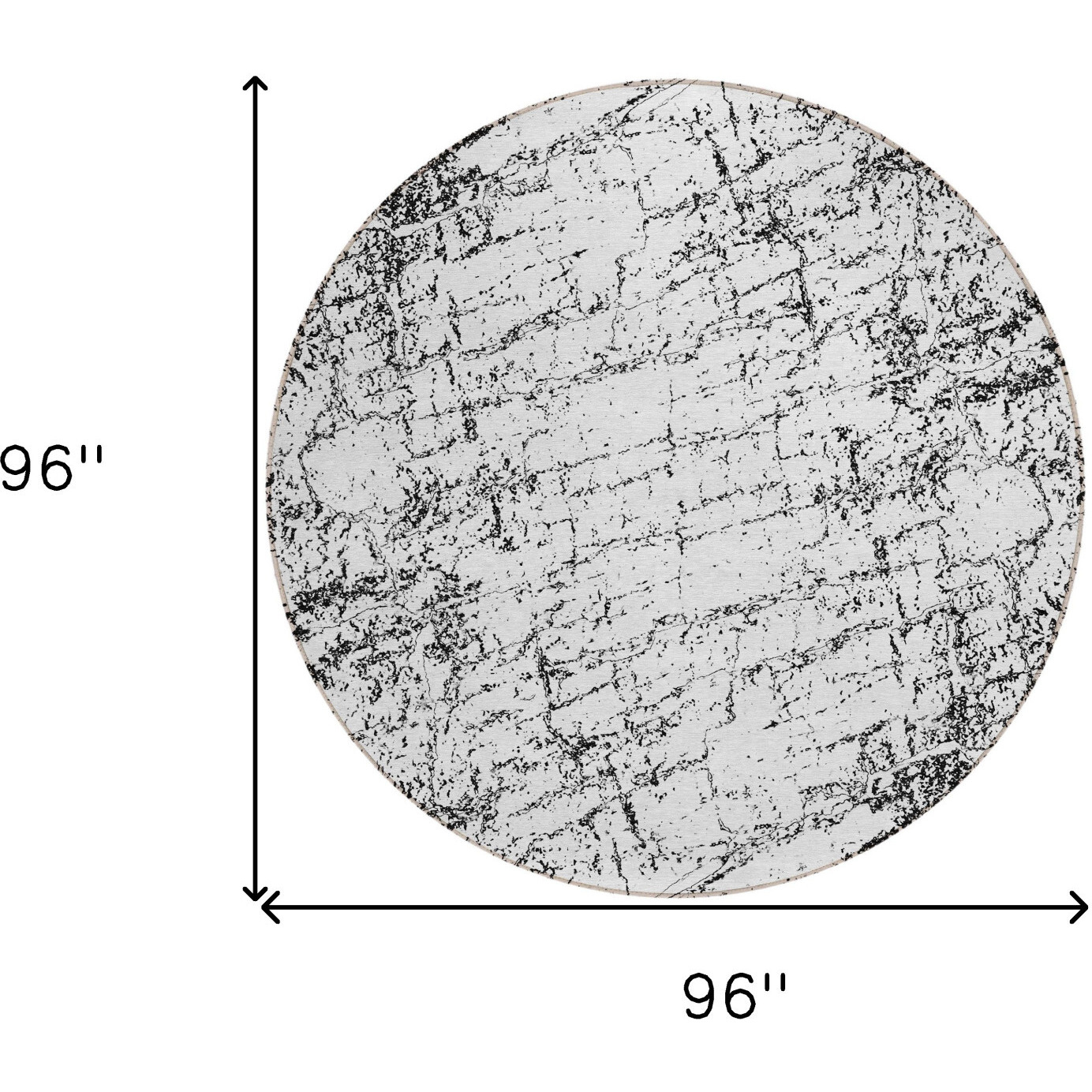 8' Black White And Gray Round Abstract Washable Indoor Outdoor Area Rug