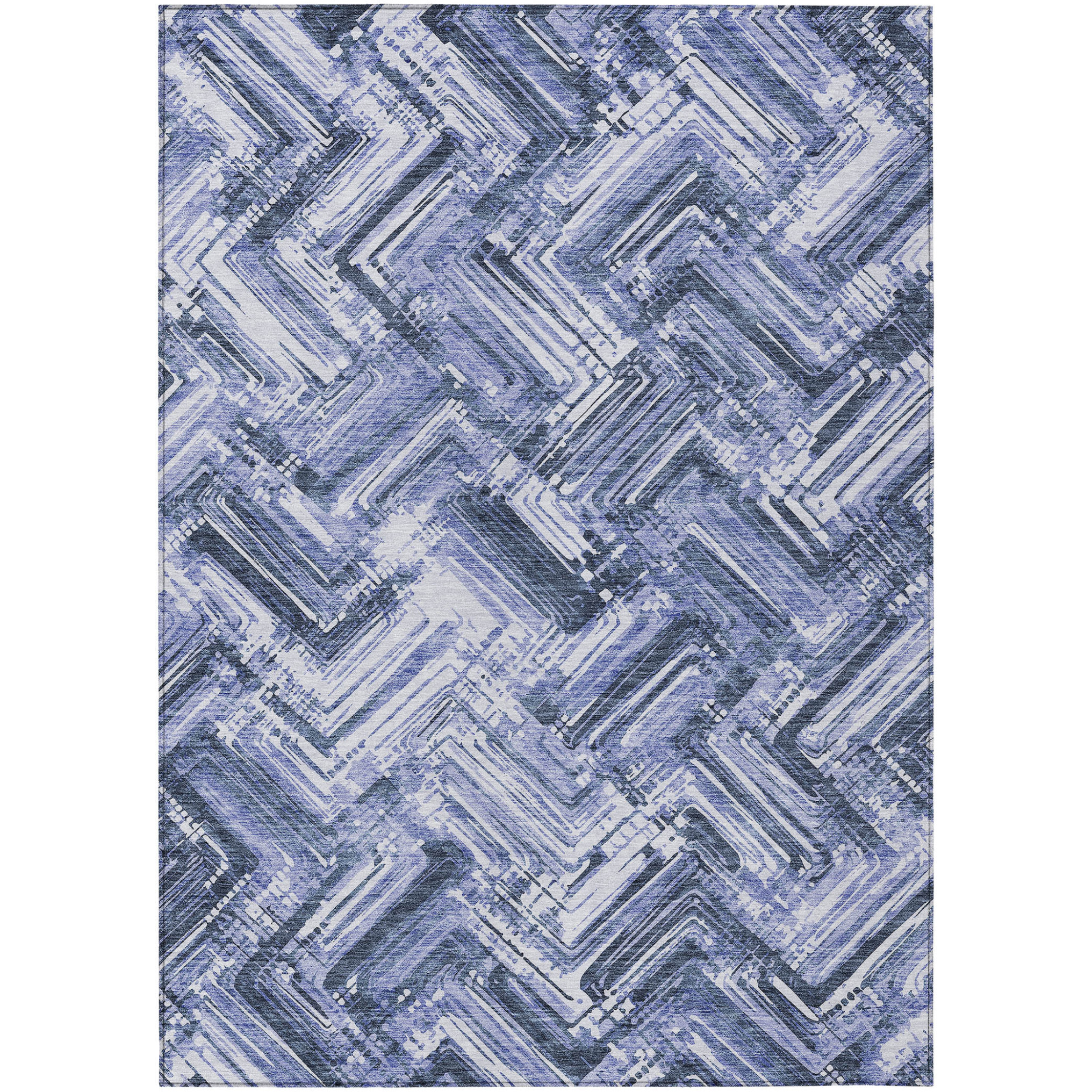 10' X 14' Navy Blue And Sky Blue Geometric Washable Indoor Outdoor Area Rug