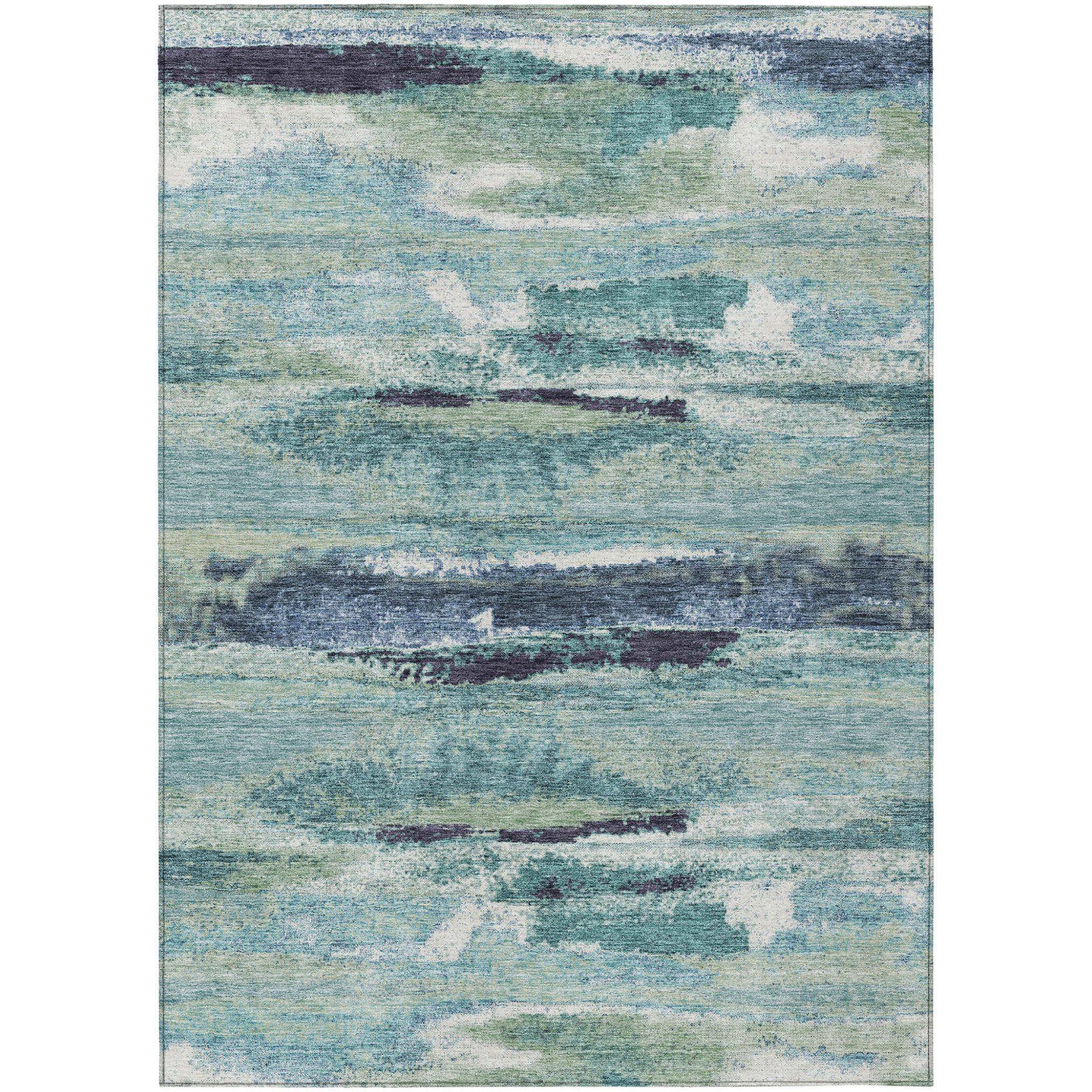 8' X 10' Sage Teal Blue And Navy Blue Abstract Washable Indoor Outdoor Area Rug