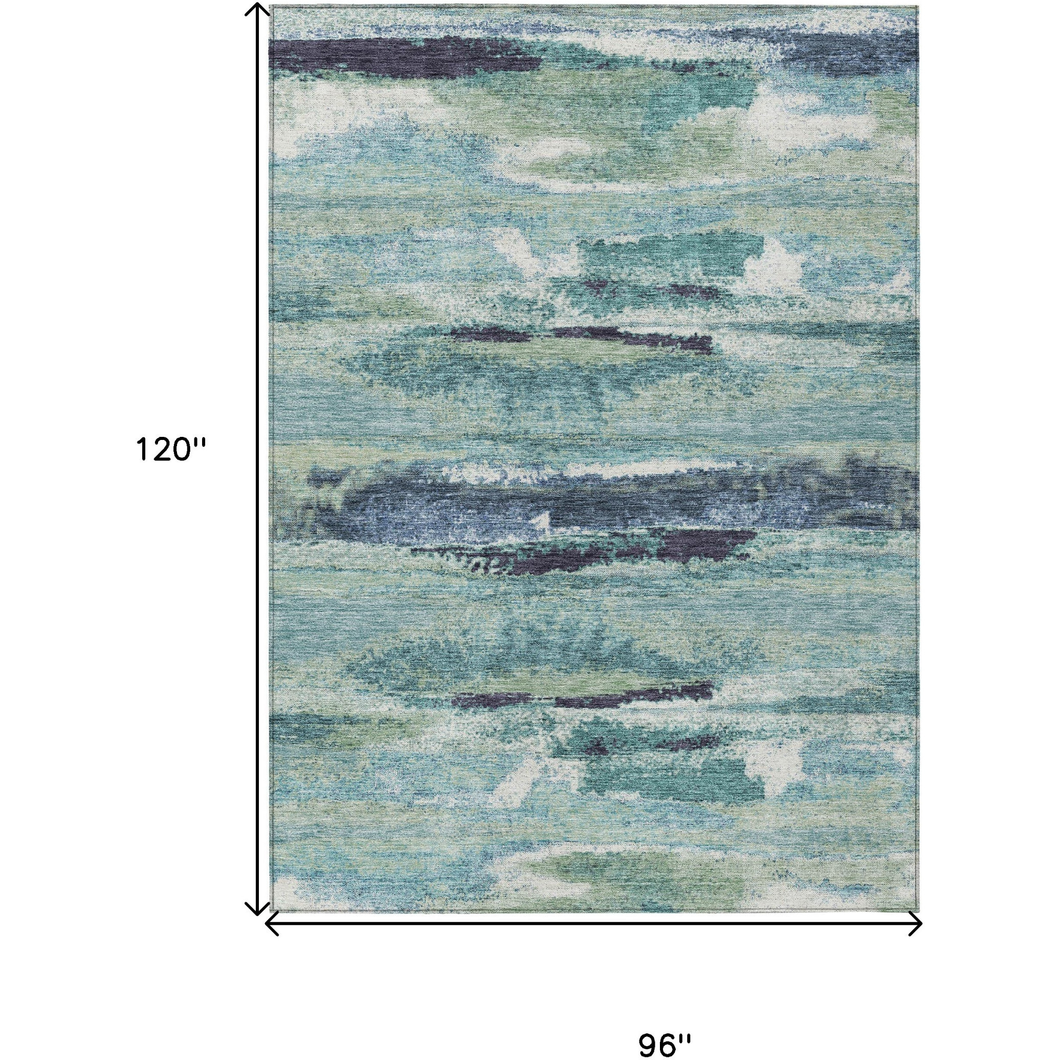 8' X 10' Sage Teal Blue And Navy Blue Abstract Washable Indoor Outdoor Area Rug