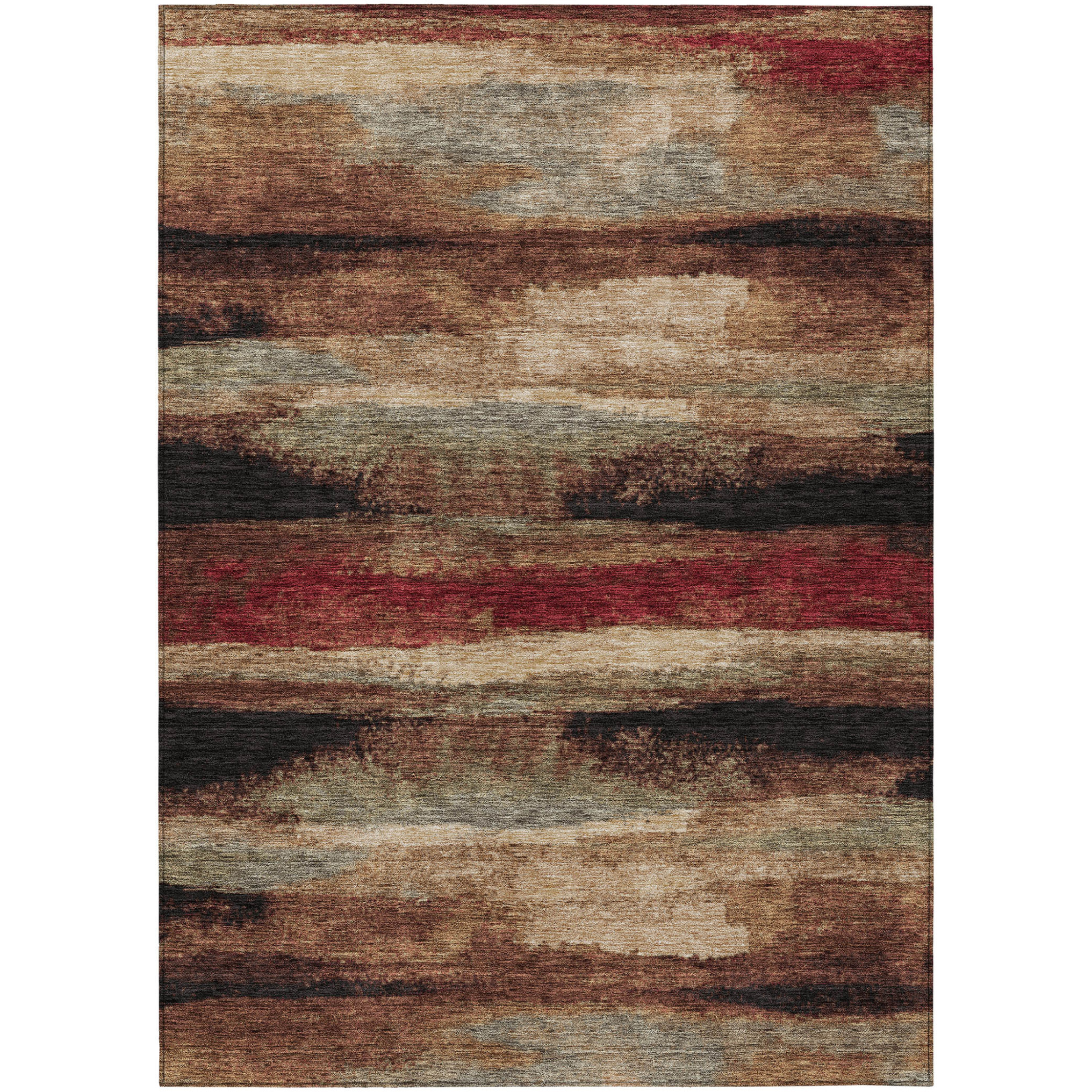5' X 8' Brown Beige And Burgundy Abstract Washable Indoor Outdoor Area Rug