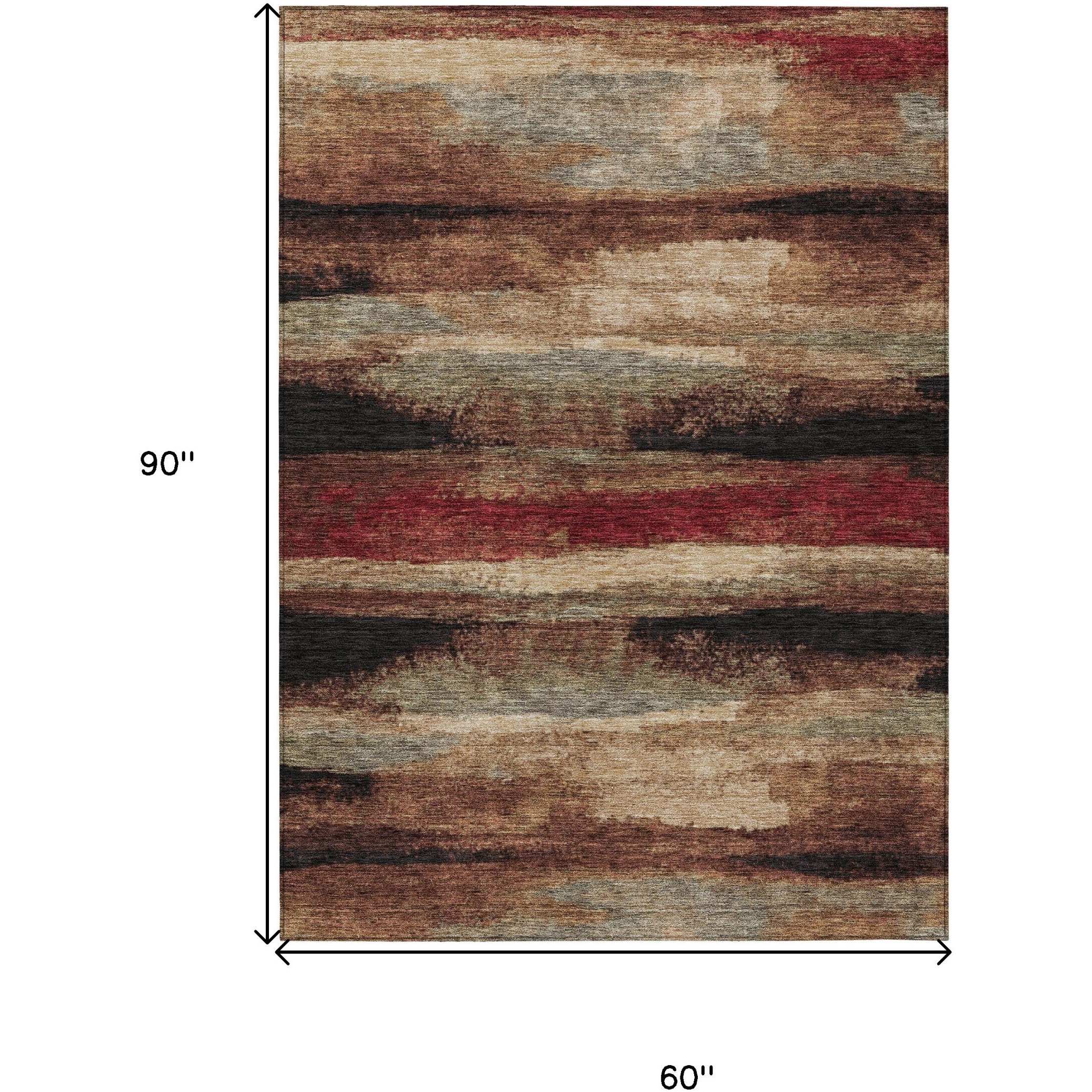 5' X 8' Brown Beige And Burgundy Abstract Washable Indoor Outdoor Area Rug