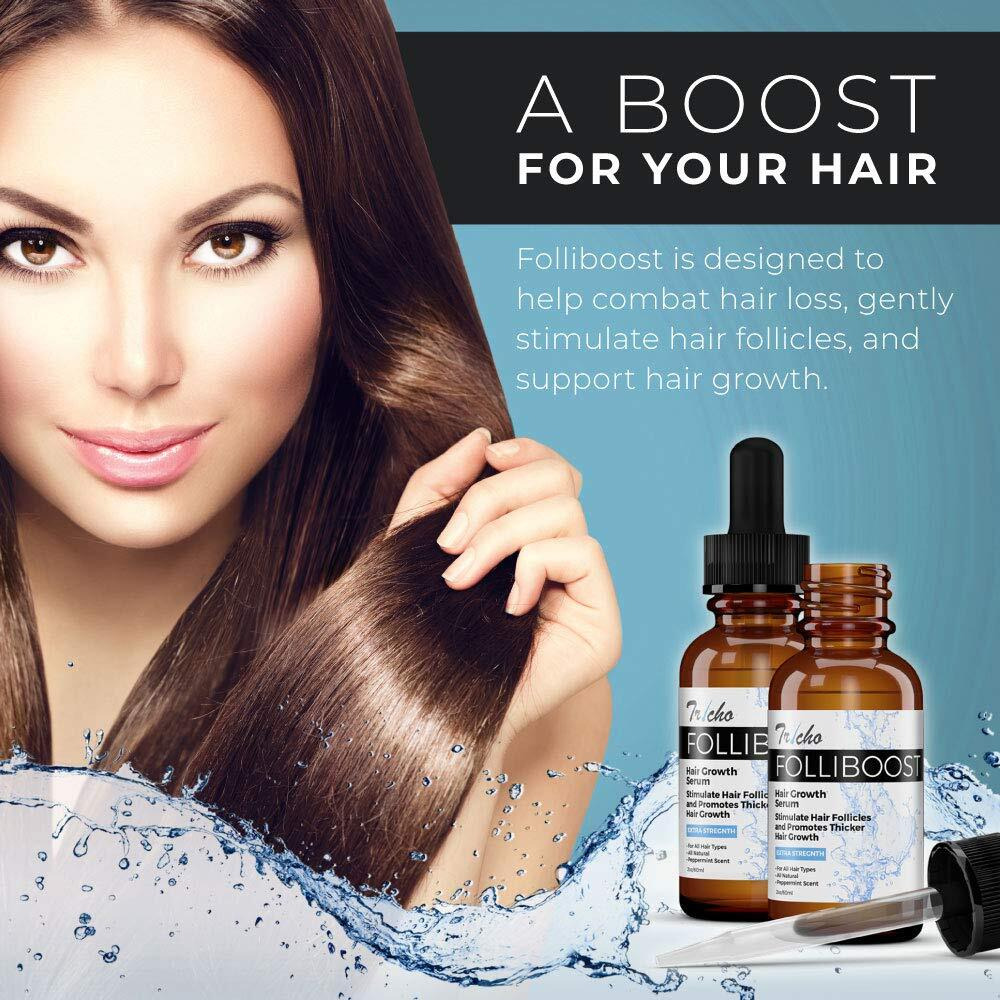 Tricho Labs Folliboost Hair Growth Serum - Natural-Based Formula With Biotin, Anagain, Baicapil, Peppermint Oil, For Thick, Full Hair - Helps Fight The Signs Of Hair Loss - Made In The Usa - 2Oz