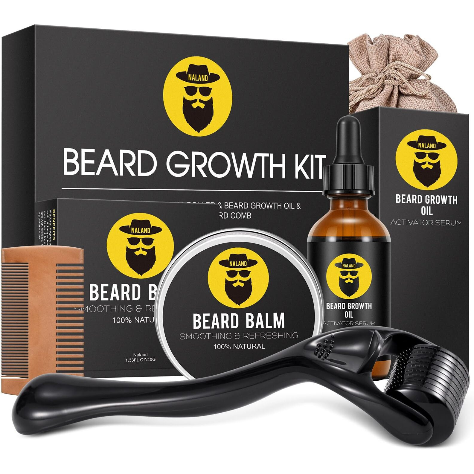 Beard Growth Kit - Beard Kit For Men With Beard Growth Oil (2Oz), Beard Balm, Beard Comb, Massager For Spot/Patchy Beard - Christmas, Anniversary, Birthday For Men, Dad, Husband, Boyfriend