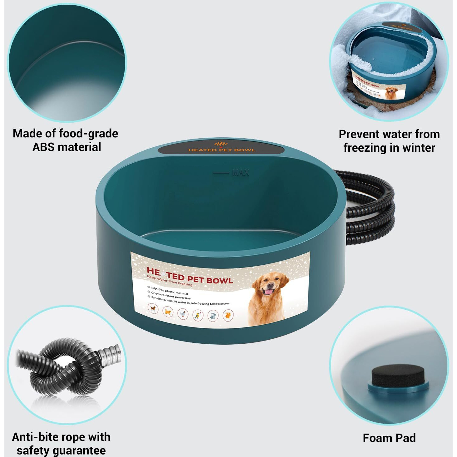 Petleso Heated Water Bowl For Dog, Heated Dog Bowl For Cats Birds Chicken Water Heater, Outdoor Dog Bowl Provides Drinkable Water In Frozon Winter, 0.58 Gallon