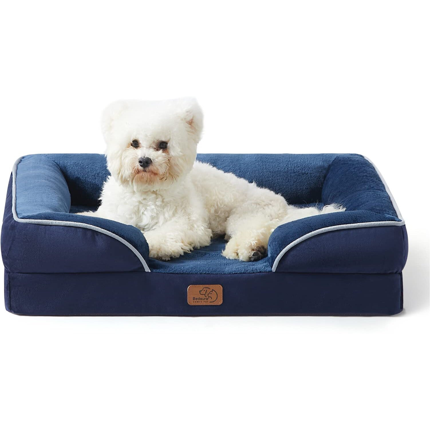 Bedsure Orthopedic Dog Bed For Medium Dogs - Waterproof Dog Sofa Beds Medium, Supportive Foam Pet Couch Bed With Removable Washable Cover, Waterproof Lining And Nonskid Bottom, Navy Blue