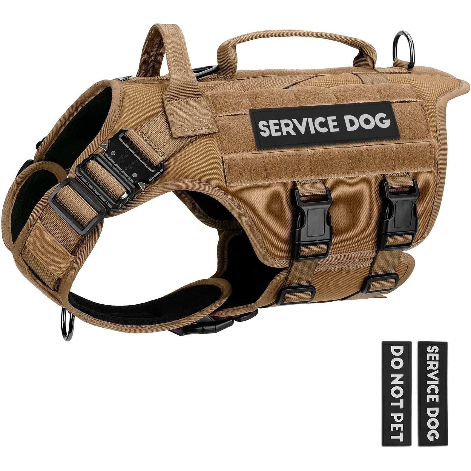 Tactical Dog Harness - Petnanny Dog Harness Service Dog Vest For Large Breed Dog, Hook And Loop Panel For Service Dog Patch, Work Dog Molle Vest With Handle For Walking Hiking Training(Khaki,Xl)
