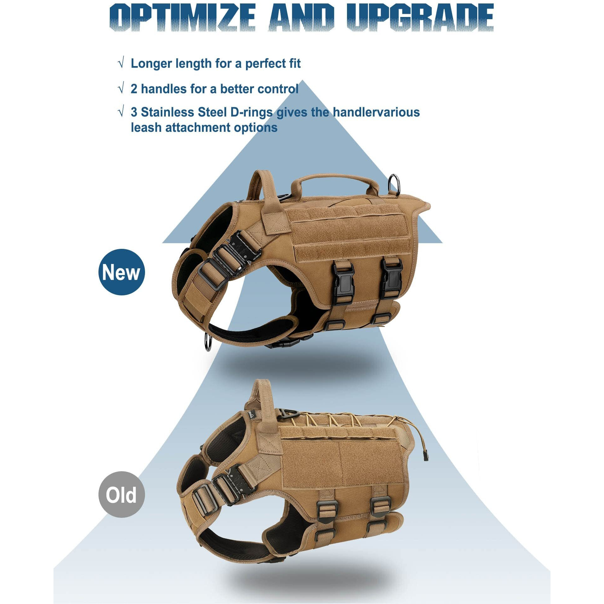 Tactical Dog Harness - Petnanny Dog Harness Service Dog Vest For Large Breed Dog, Hook And Loop Panel For Service Dog Patch, Work Dog Molle Vest With Handle For Walking Hiking Training(Khaki,Xl)