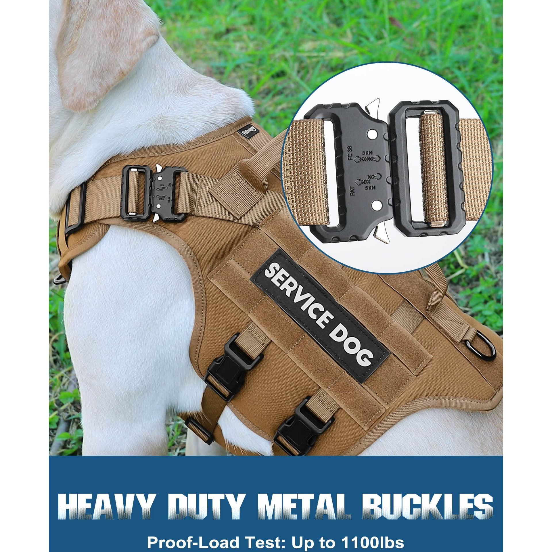 Tactical Dog Harness - Petnanny Dog Harness Service Dog Vest For Large Breed Dog, Hook And Loop Panel For Service Dog Patch, Work Dog Molle Vest With Handle For Walking Hiking Training(Khaki,Xl)