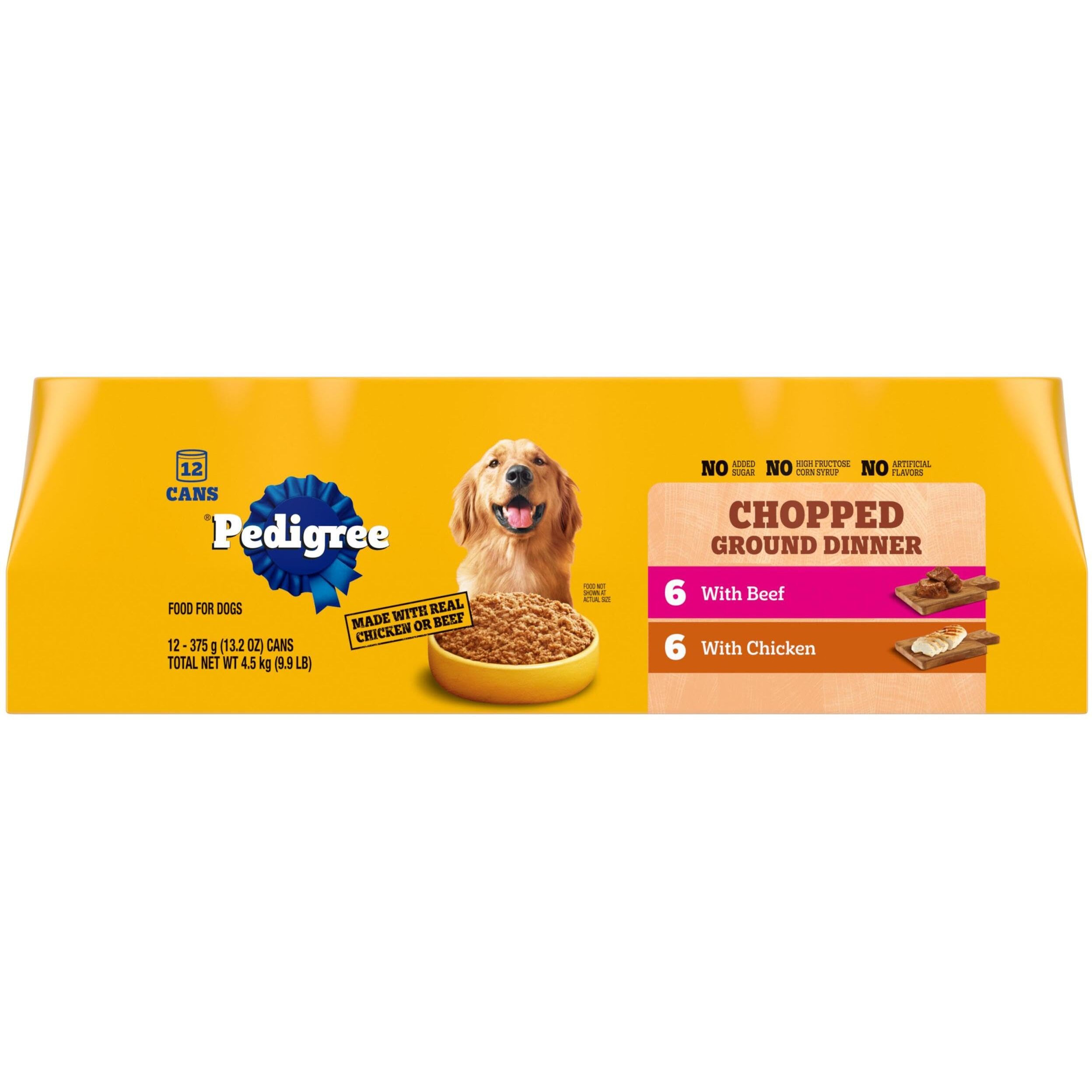 Pedigree Chopped Ground Dinner Wet Dog Food Chicken & Beef Variety Pack, 13.2 Oz. Cans (12 Count, Pack Of 1)