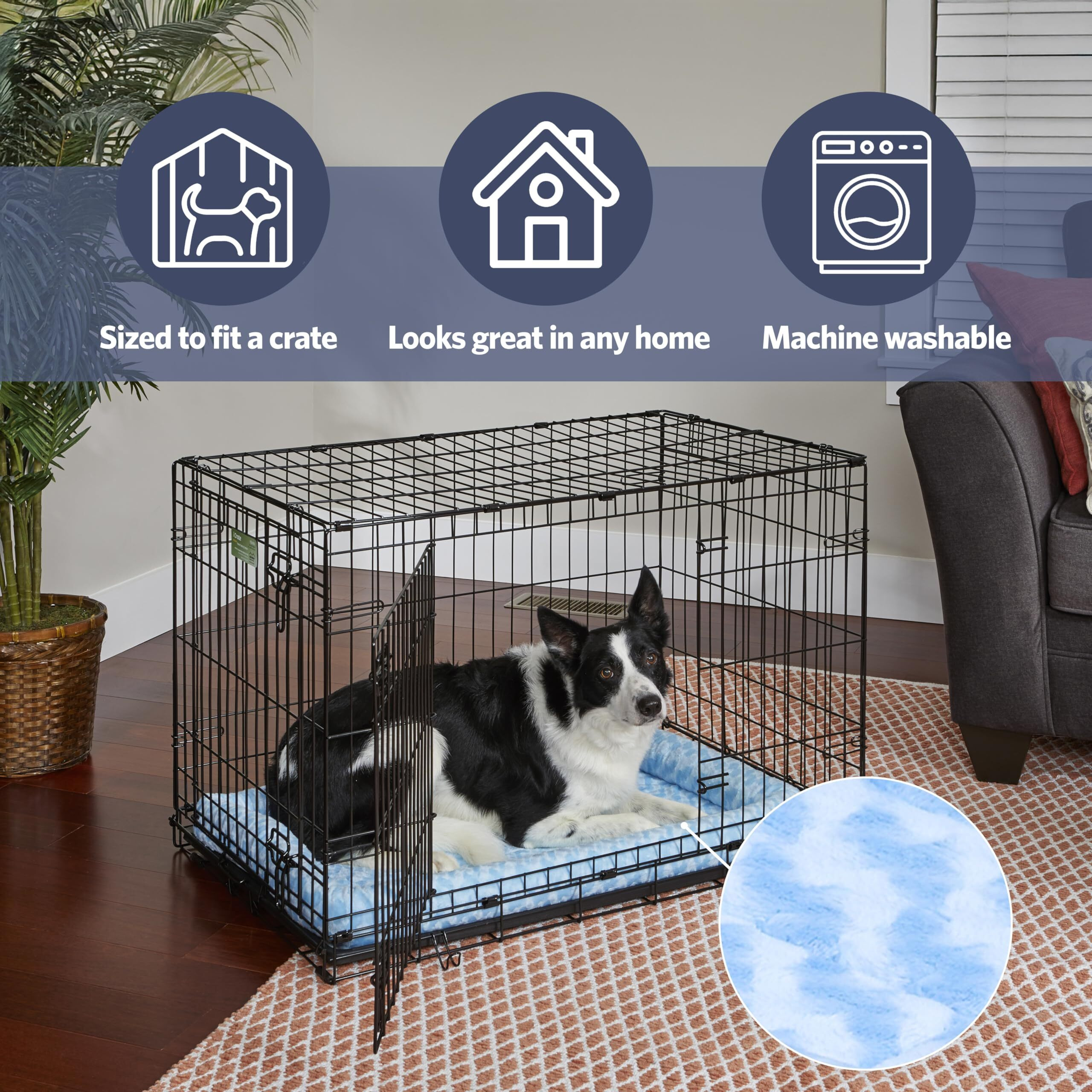 Midwest Homes For Pets Bolster Dog Bed 18L-Inch Blue Dog Bed Or Cat Bed W/Comfortable Bolster | Ideal For Toy Dog Breeds & Fits An 18-Inch Dog Crate | Easy Maintenance Machine Wash & Dry