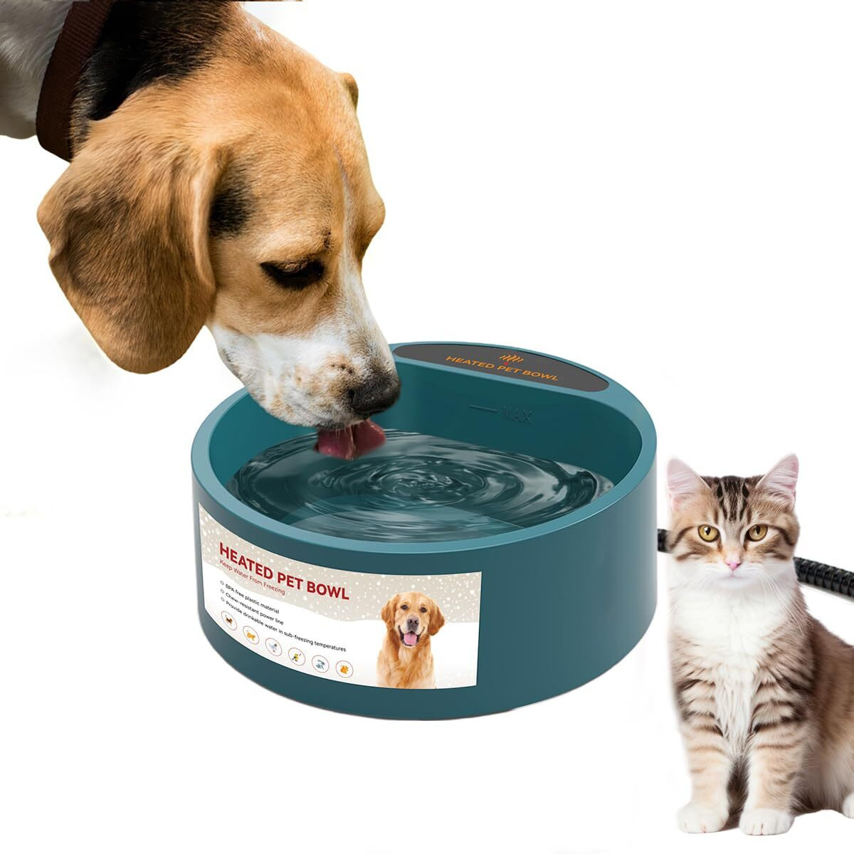 Namsan Heated Water Bowl For Cats Outdoor, 2.2L, Heated Pet Bowl For Chickens Rabbits Farm Animals, Heated Dog Bowl Ice Free In Winter, Thermal-Bowl Warm Water Bird Bath Dish