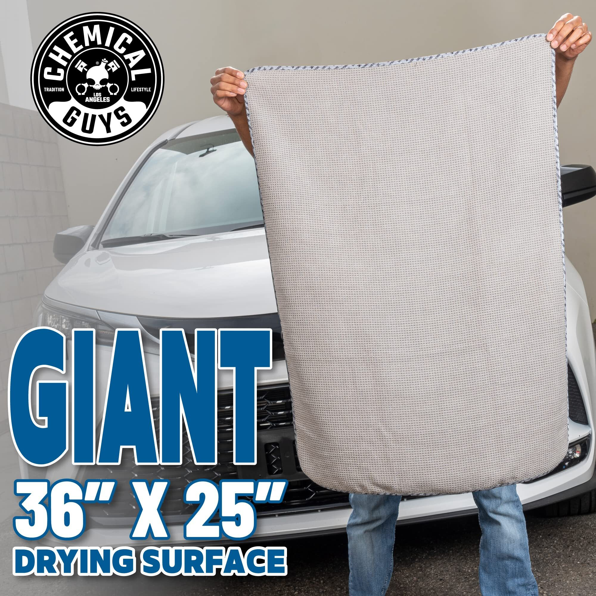 Chemical Guys Mic_781_01 Waffle Weave Gray Matter 70/30 Blend Microfiber Drying Towel With Silk Edging, 25"" X 36""