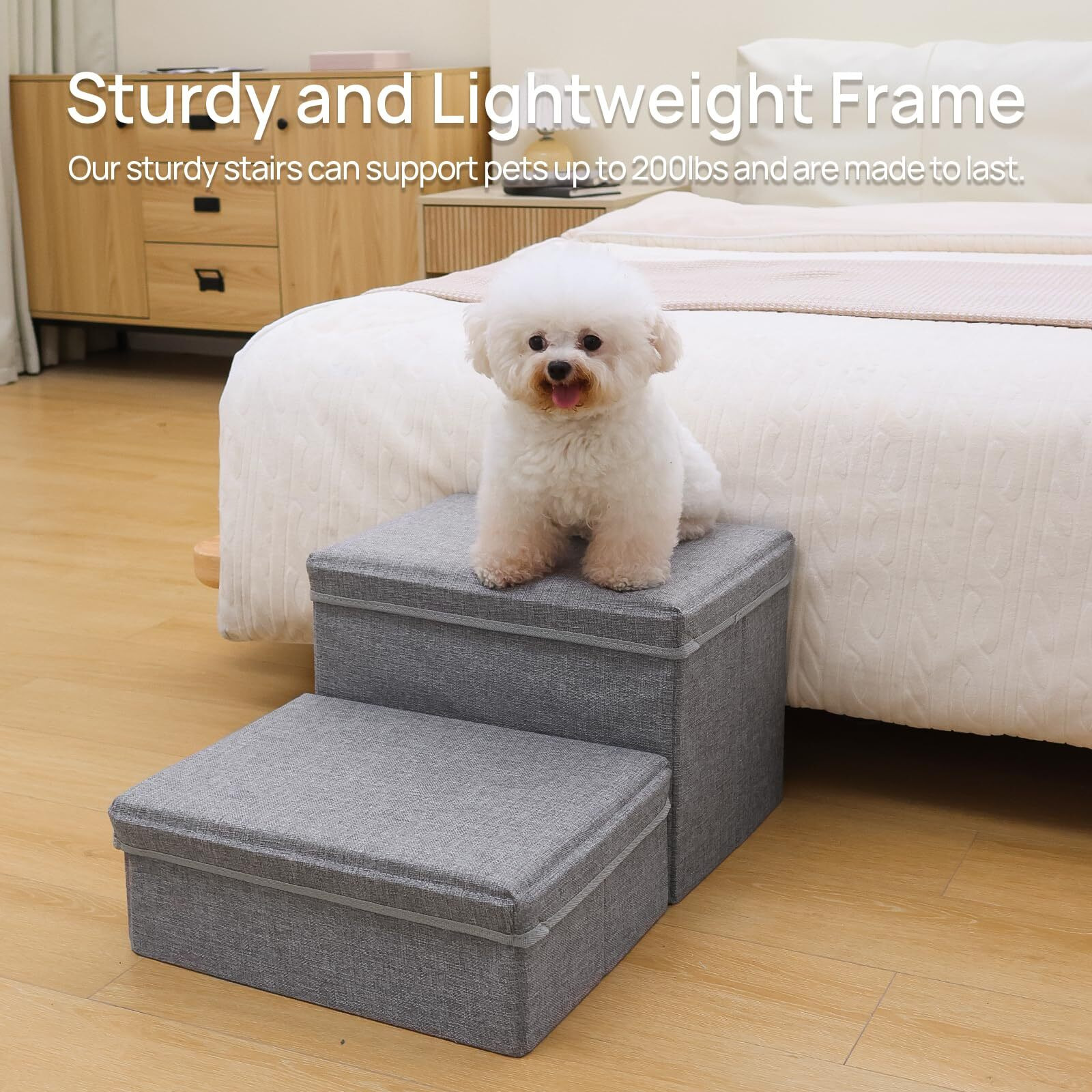 Foldable Dog Stairs/Steps 2-Tier Pet Steps Storage And Adjustable Steps For Small Medium Dogs Pet Steps Storage Stepper For High Beds Sofa Pet Dog Cat