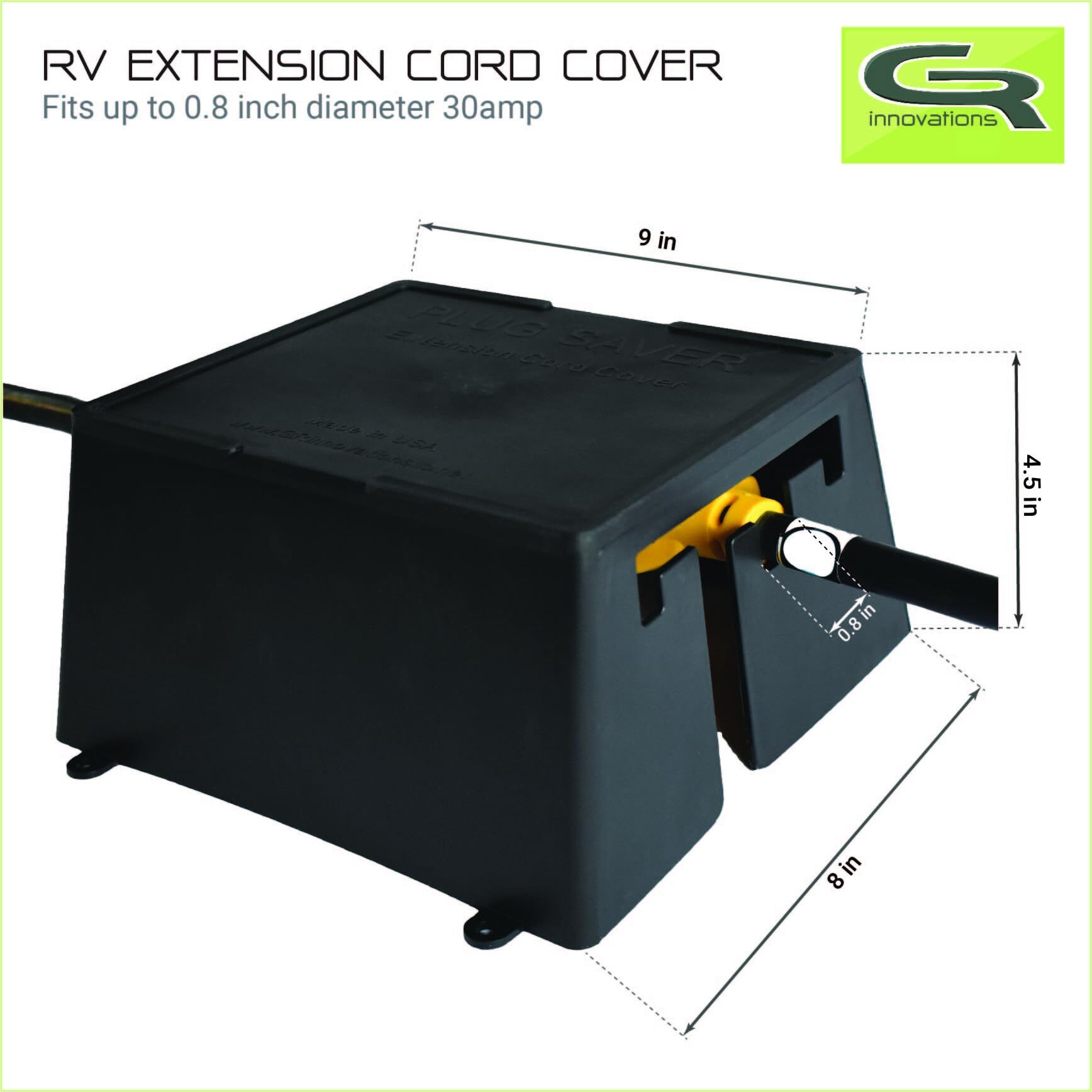Gr Innovations Rv Extension Cord Cover | Plug Saver | Outdoor Electrical Cord Cover | Elevates & Shields Outdoor Extension | 30 Amp Some 50 Amp | Made In Usa