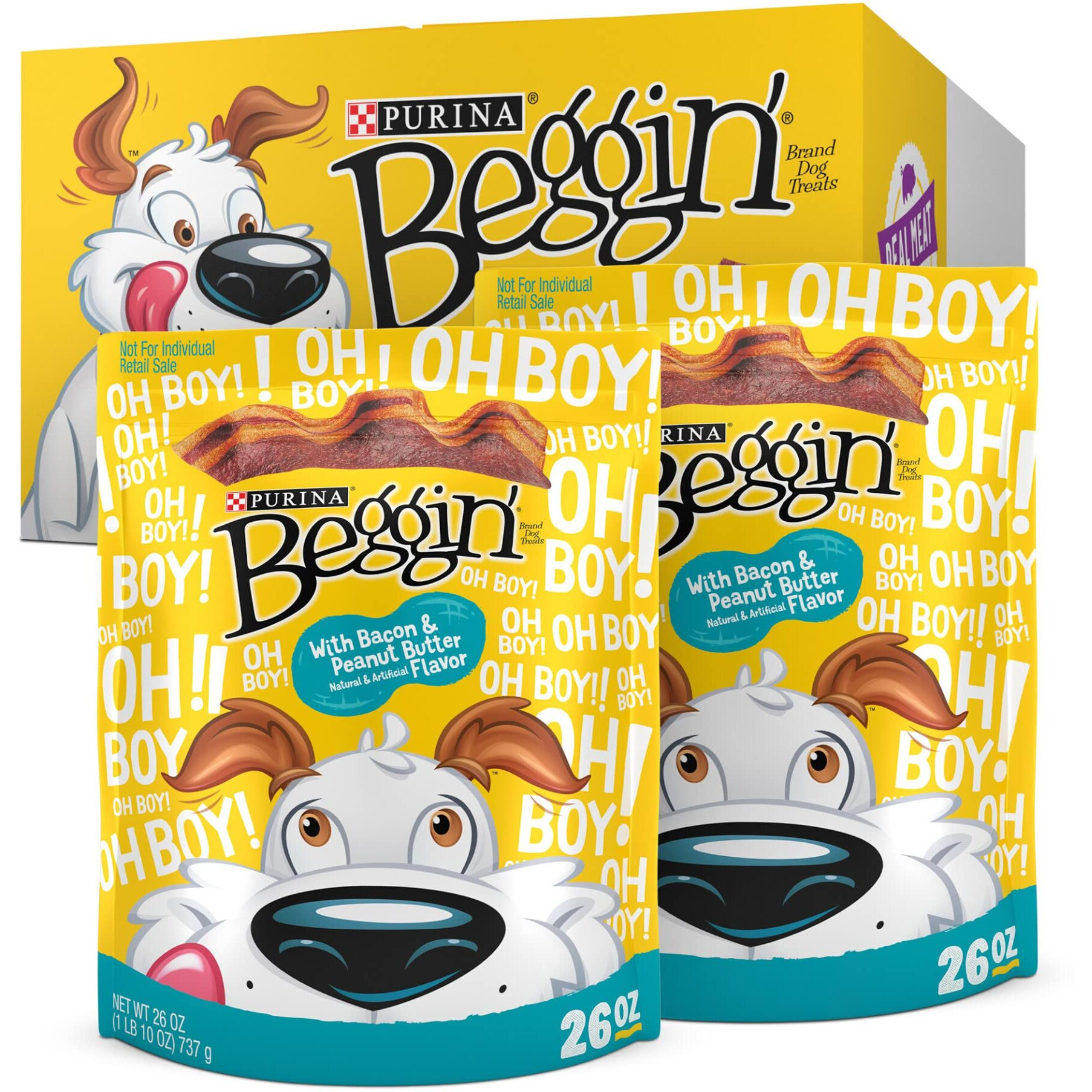 Purina Beggin' Strips With Real Meat Dog Treats, With Bacon And Peanut Butter Flavor - (Pack Of 2) 26 Oz. Pouches