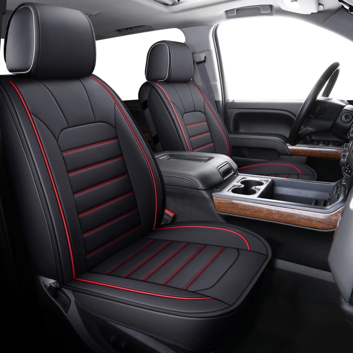 Luckyman Club 2 Front Silverado Seat Covers Fit For 2007-2023 2024 2025 Chevy Silverado Sierra 1500 2500 3500 With Water Proof Faux Leather (Black 2 Pcs)