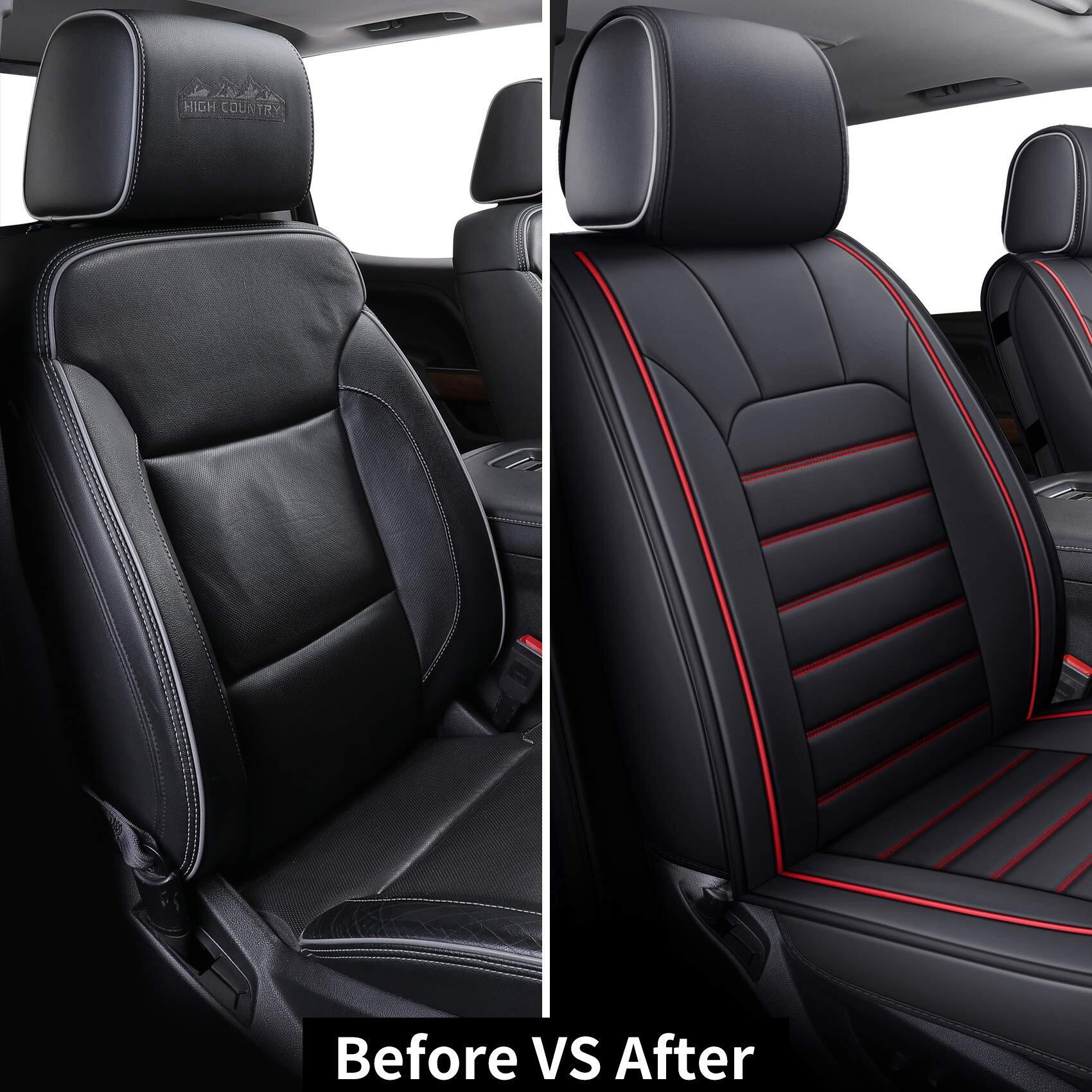 Luckyman Club 2 Front Silverado Seat Covers Fit For 2007-2023 2024 2025 Chevy Silverado Sierra 1500 2500 3500 With Water Proof Faux Leather (Black 2 Pcs)