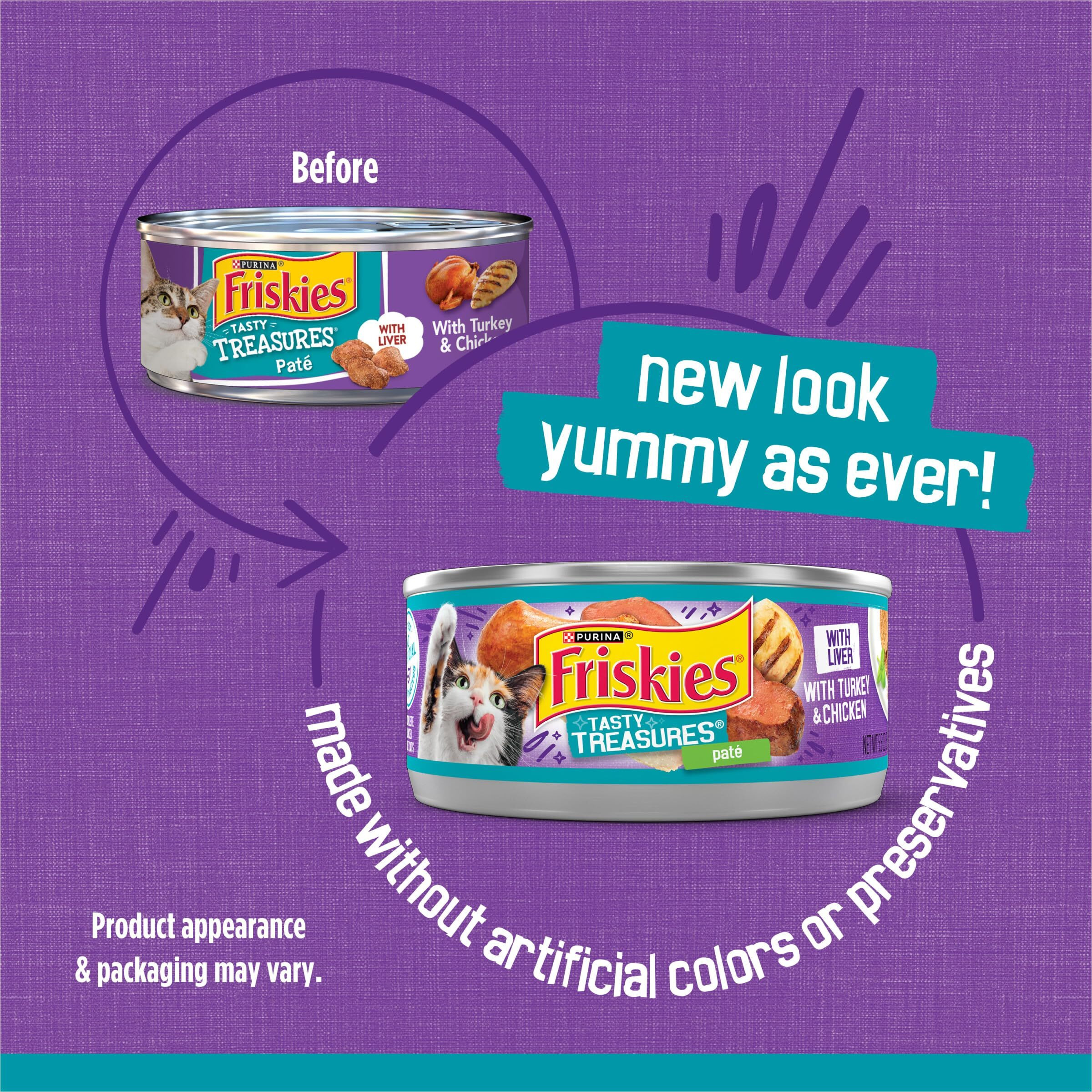 Purina Friskies Wet Cat Food Pate, Tasty Treasures Turkey Chicken Liver, Canned Cat Food Wet, Pack Of 24 5.5 Oz Cans