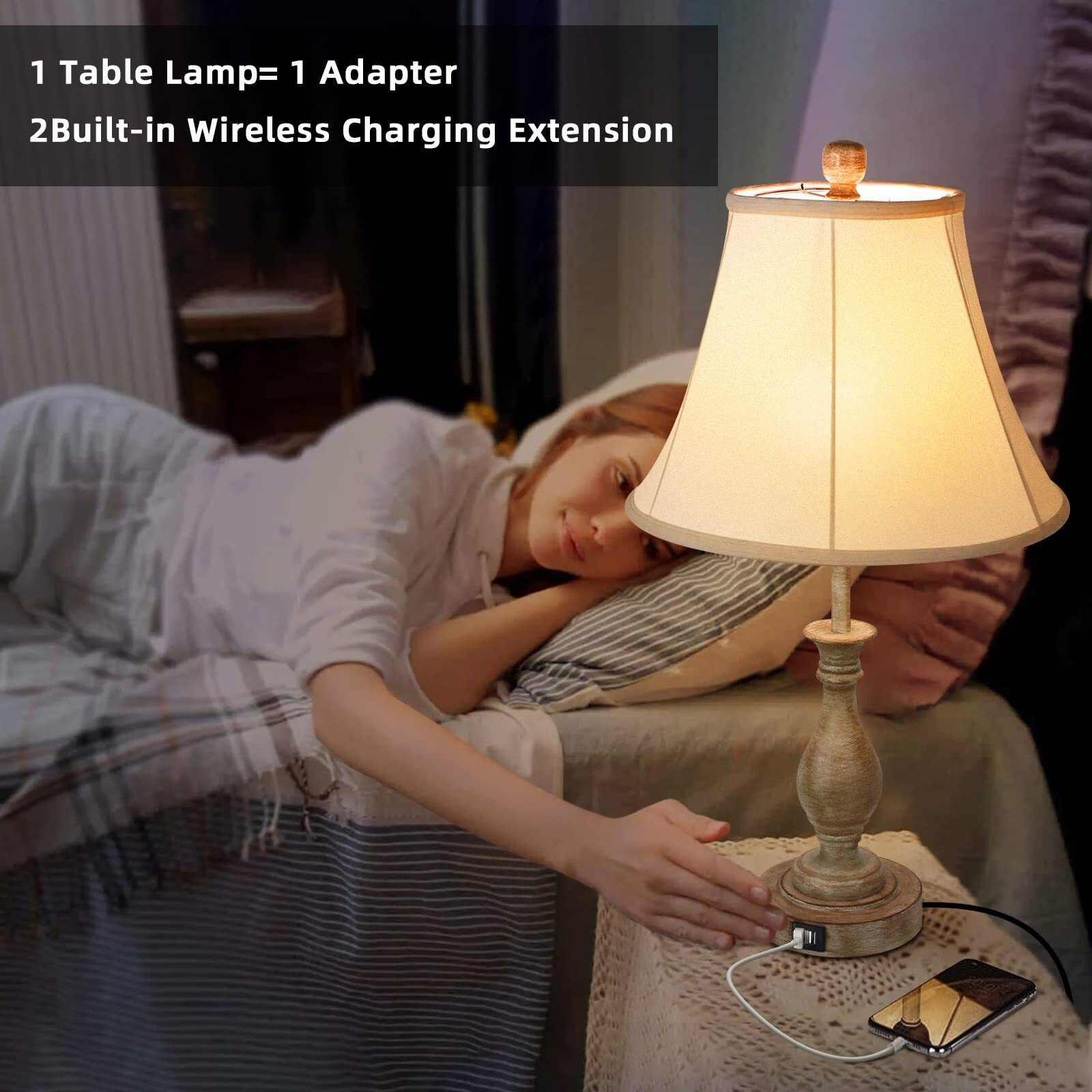 Farmhouse Table Lamp Touch Control 3-Way Dimmable Table Lamp, Modern Nightstand Lamp With 2 Usb Port Bedside Desk Lamp With Fabric Shade For Living Room Bedroom Hotel (Pack 1-Beige Shade)