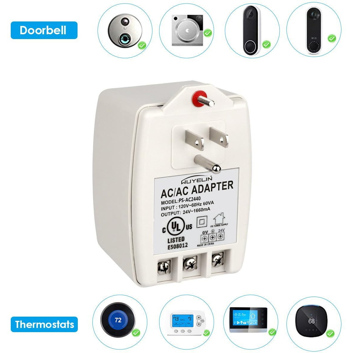 24Vac 40Va Plug In Transformer,Doorbell Transformer Compatible With All Of Doorbell,Nest, Ecobee, Sensi And Honeywell Thermostat