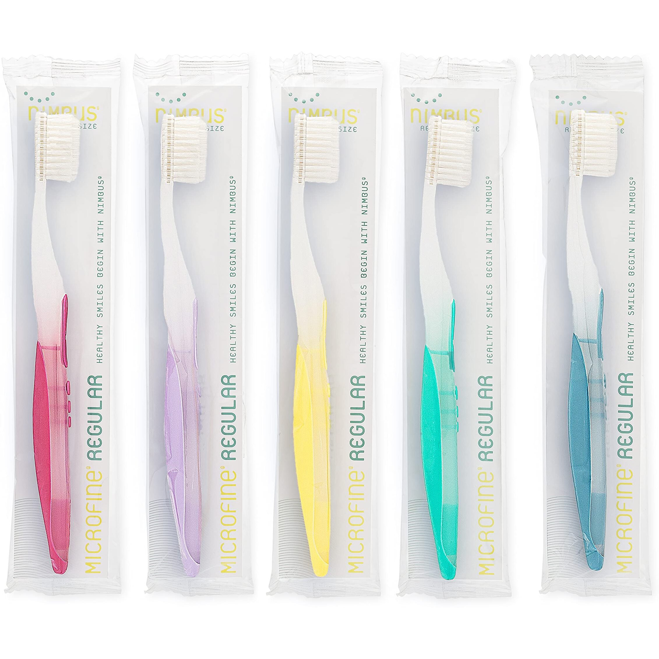Nimbus Extra Soft Toothbrushes (Regular Size Head), Periodontist Design Tapered Bristles For Sensitive Teeth & Receding Gums (5 Pack, Colors May Vary)