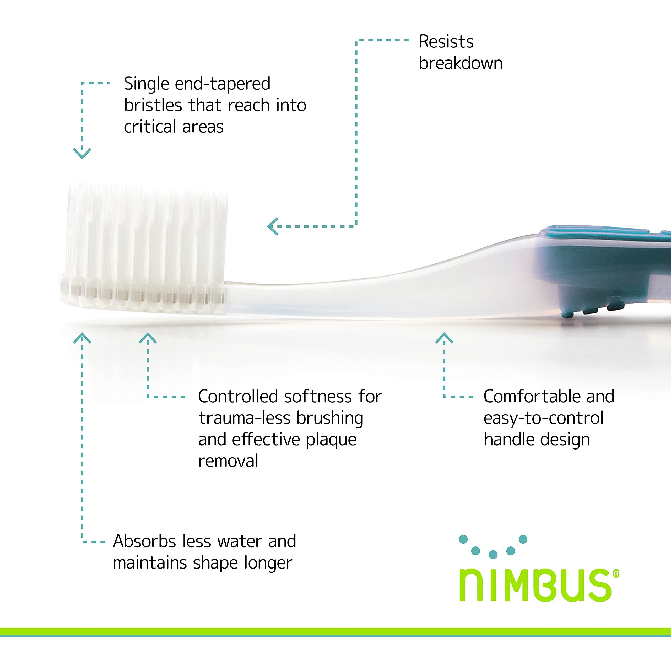 Nimbus Extra Soft Toothbrushes (Regular Size Head), Periodontist Design Tapered Bristles For Sensitive Teeth & Receding Gums (5 Pack, Colors May Vary)