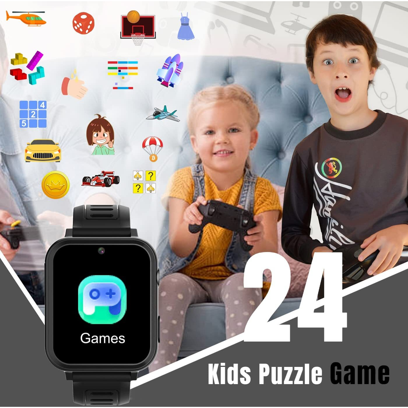 Kids Smart Watch For Boys Girls With Video,Camera,Music Player,24 Games,Pedometer, Alarm Clock, Calculator,Torch, Touch Screen,12/24 Hr,Toys For Ages 4-12 Years Old.Birthday Gift For Kids