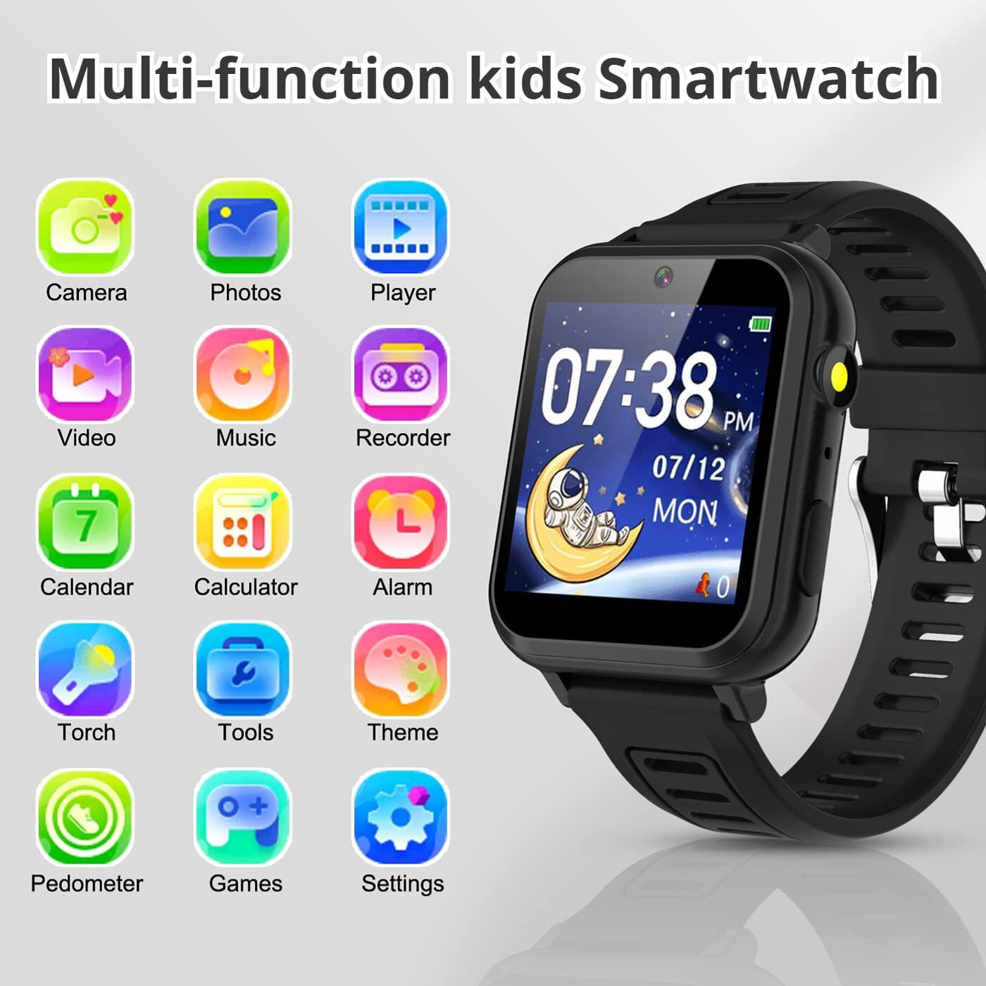 Kids Smart Watch For Boys Girls With Video,Camera,Music Player,24 Games,Pedometer, Alarm Clock, Calculator,Torch, Touch Screen,12/24 Hr,Toys For Ages 4-12 Years Old.Birthday Gift For Kids