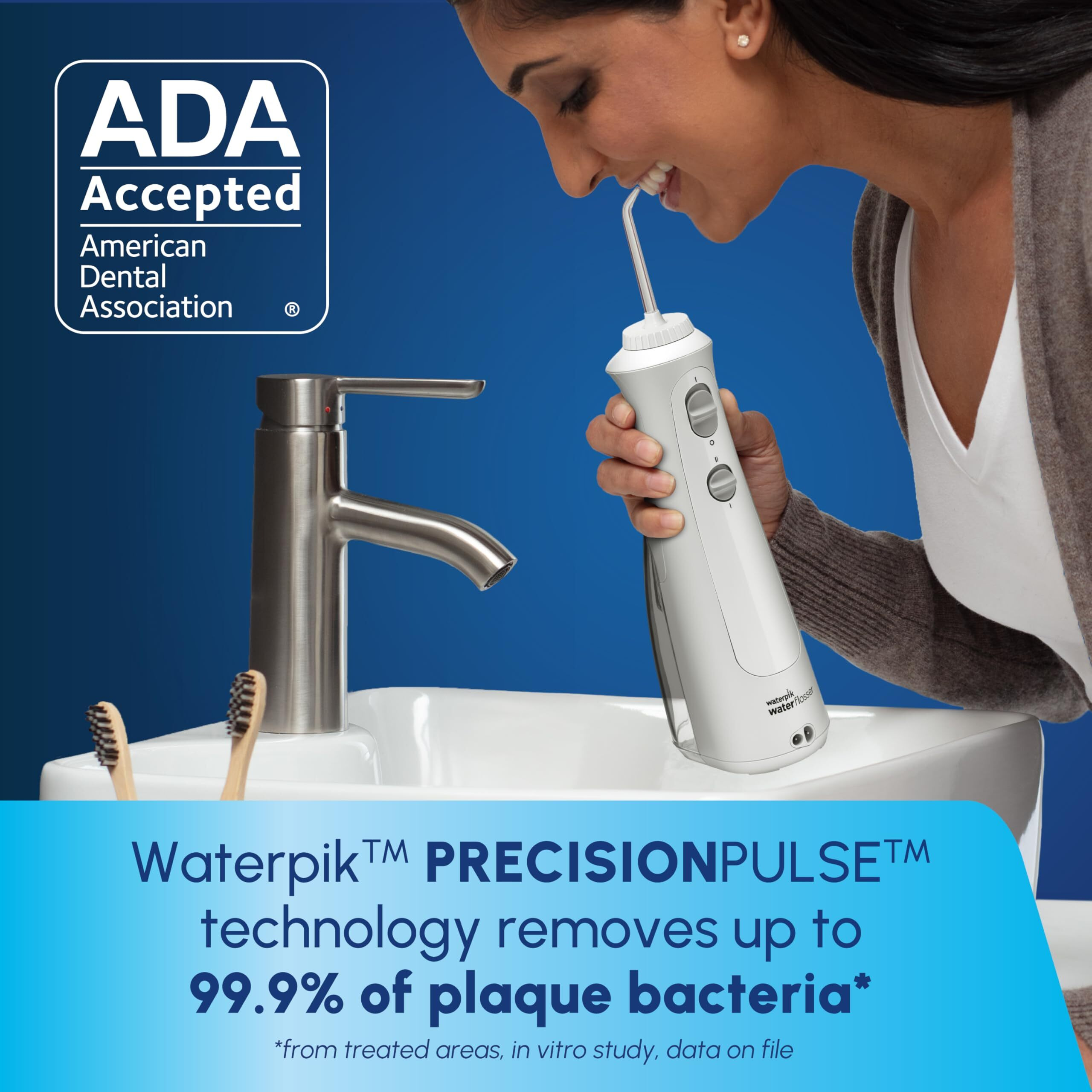 Waterpik Cordless Pearl Rechargeable Portable Water Flosser For Teeth, Gums, Braces Care And Travel With 4 Flossing Tips - Ada Accepted, Wf-13 White, Packaging May Vary