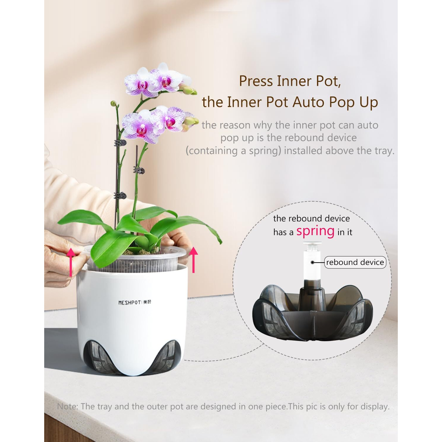 Meshpot 5 Inch Orchid Pots With Holes For Repotting With Excellent Airflow, Set Of 2, Double Layer Plastic Imitate Ceramic Orchid Planter, Clear Orchid Pot Match Decorative Orchid Container