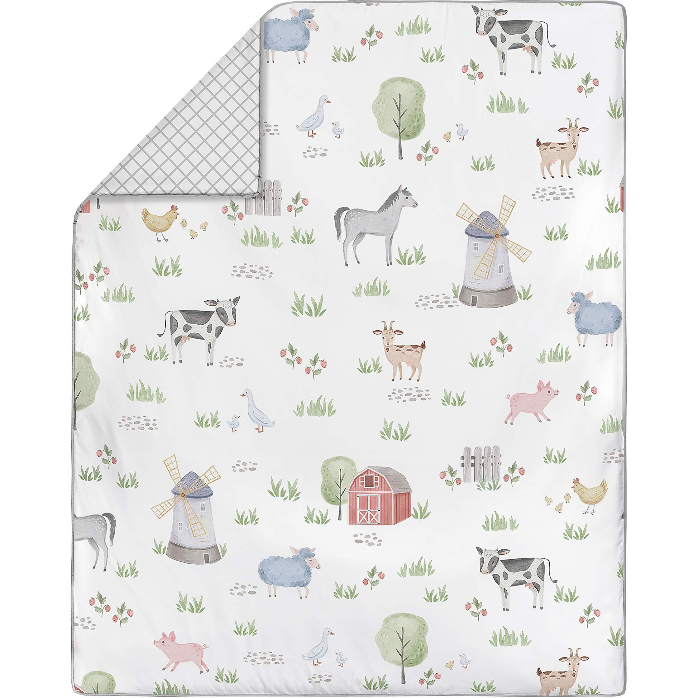 Sweet Jojo Designs Farm Animals Baby Boy Or Girl Nursery Crib Bedding Set - 11 Pieces - Watercolor Farmhouse Lattice Horse Cow Sheep Pig