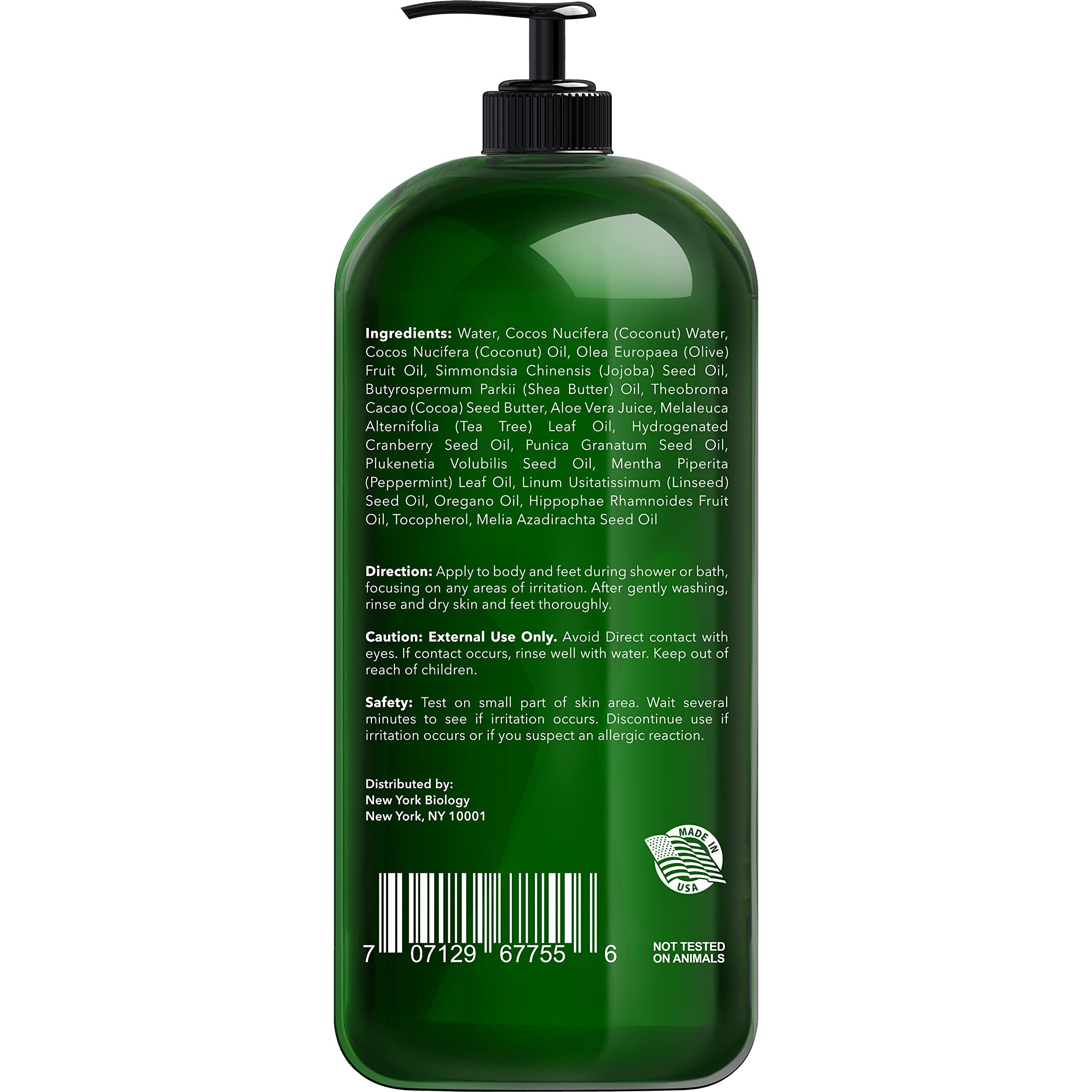 New York Biology Tea Tree Body Wash For Men And Women - Moisturizing Body Wash Helps Soothe The Skin - Refreshing And Hydrating Cleanser For Body And Feet - 16.9 Fl Oz
