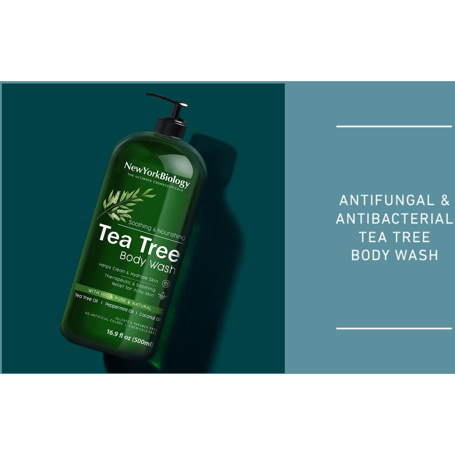New York Biology Tea Tree Body Wash For Men And Women - Moisturizing Body Wash Helps Soothe The Skin - Refreshing And Hydrating Cleanser For Body And Feet - 16.9 Fl Oz