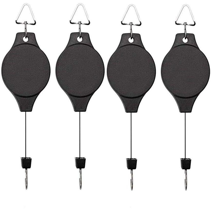 Lythor 4 Pack Plant Hook Pulley, Retractable Plant Hanger Easy Reach Hanging Flower Basket For Garden Baskets Pots And Birds Feeder Hang High Up And Pull Down To Water Or Feed