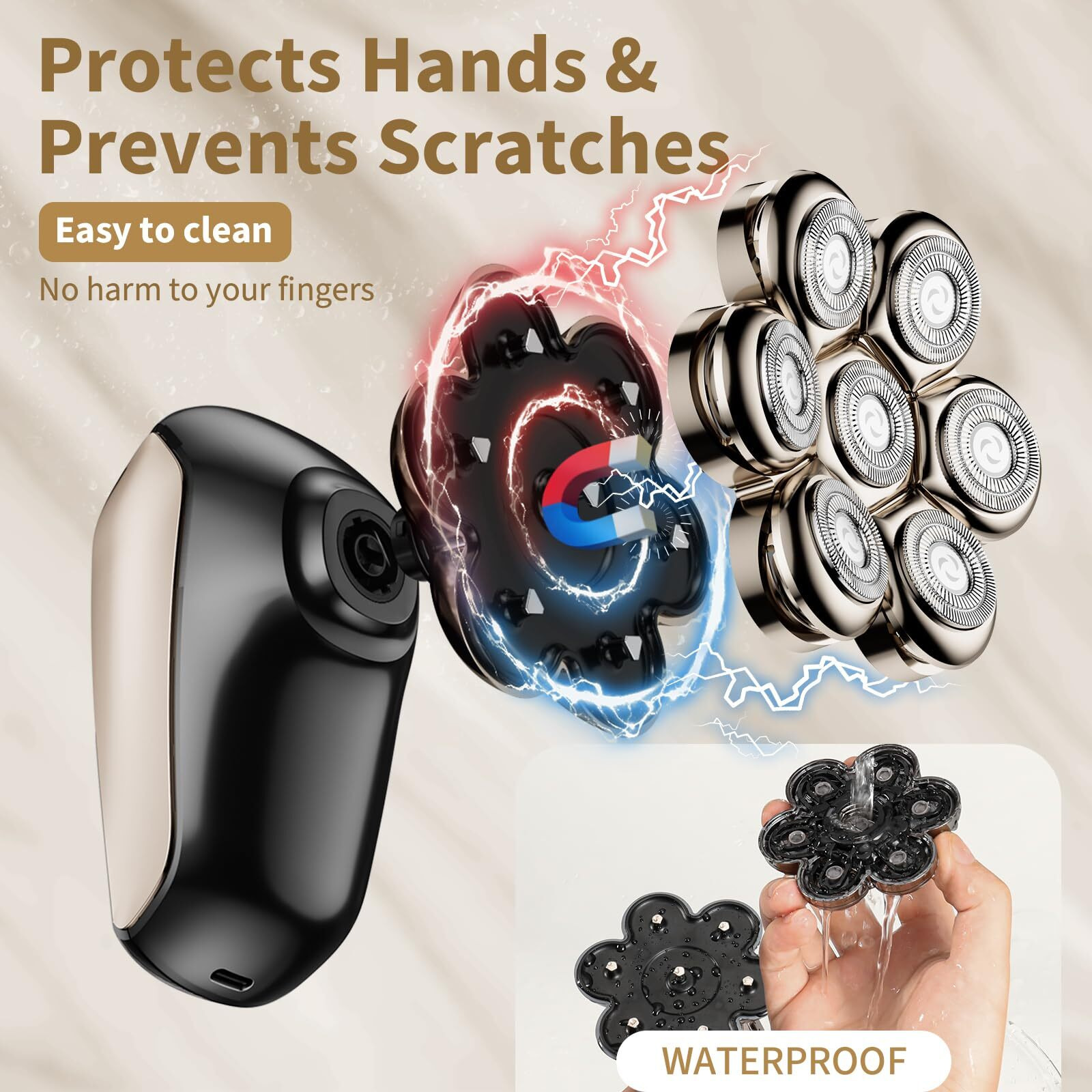 Detachable Head Shavers, Shpavver 5 In 1 Electric Razor Ipx7 Waterproof For Bald Men, Wet Dry Led Display Rechargeable 7D Rotary Shaver Grooming Kit With Type C Charge A