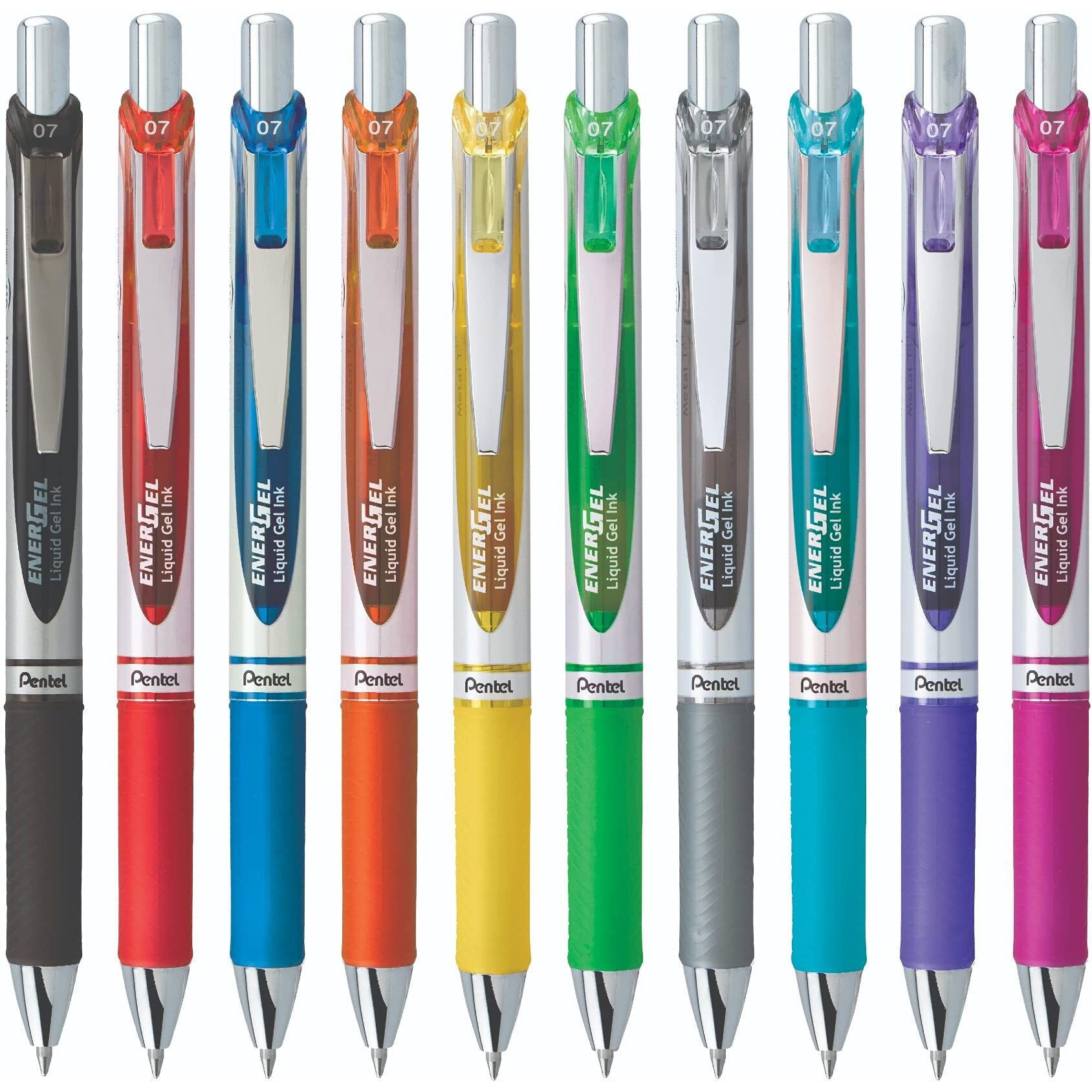 Pentel Energel 0.7 Mm Medium Point Rtx Retractable Liquid Gel Ink Pen, Metal Tip, 10 Pack Of New Assorted Ink Colors