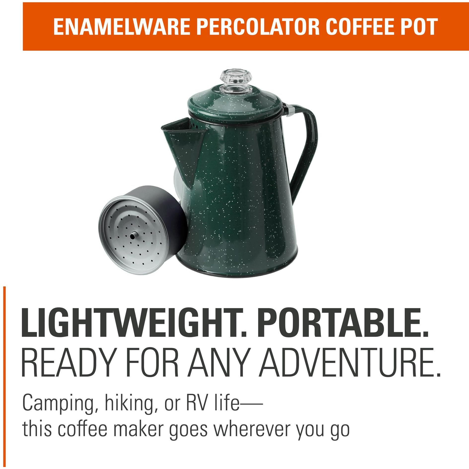 Gsi Outdoors Percolator Coffee Pot | Enamelware Campfire Coffee Boiler Kettle For Outdoor Camping Cookware, Cabin, Rv, Kitchen, Hunting & Backpacking