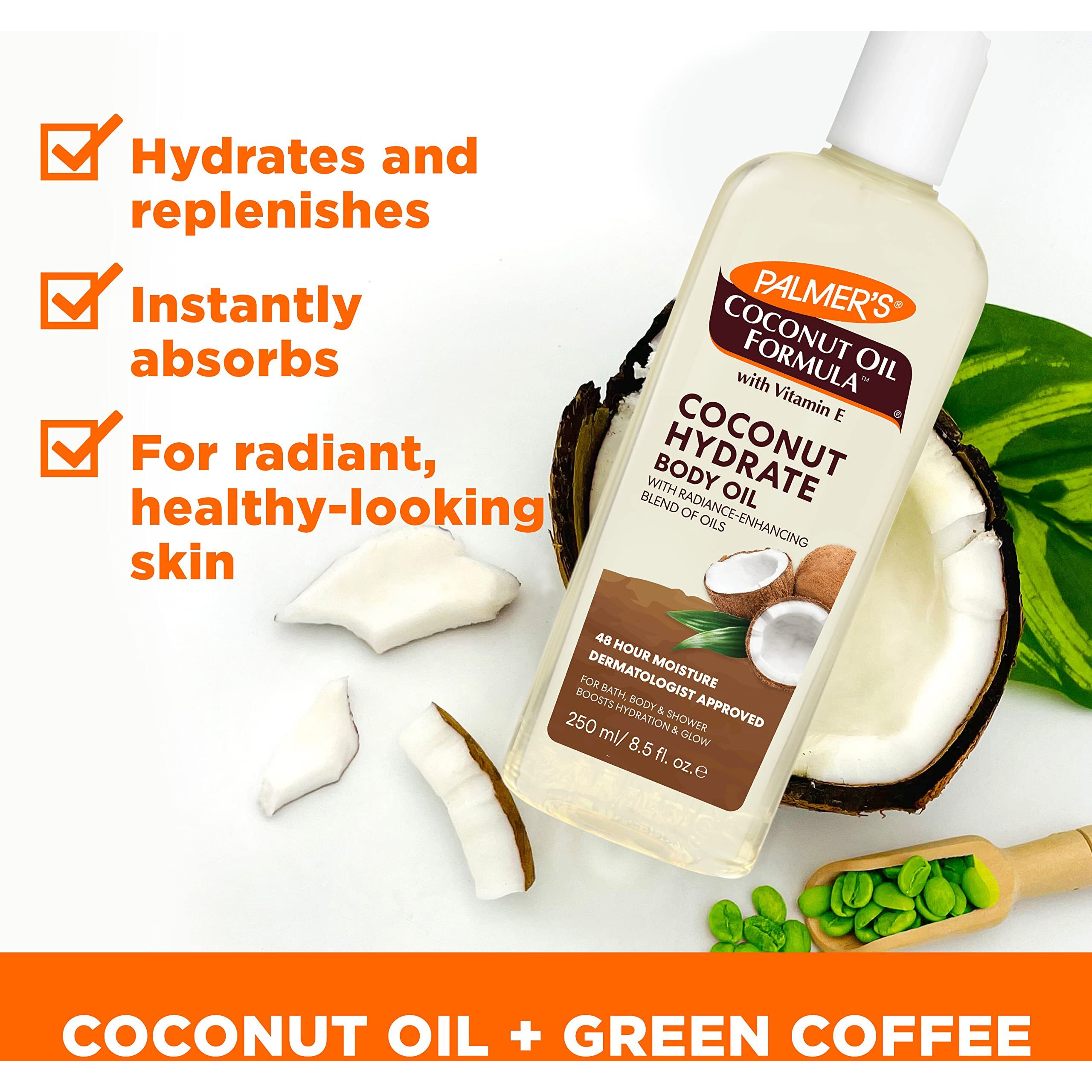 Palmer's Coconut Oil Formula Body Oil, Body Moisturizer With Green Coffee Extract, Bath Oil For Dry Skin, 8.5 Ounces (Pour Cap)